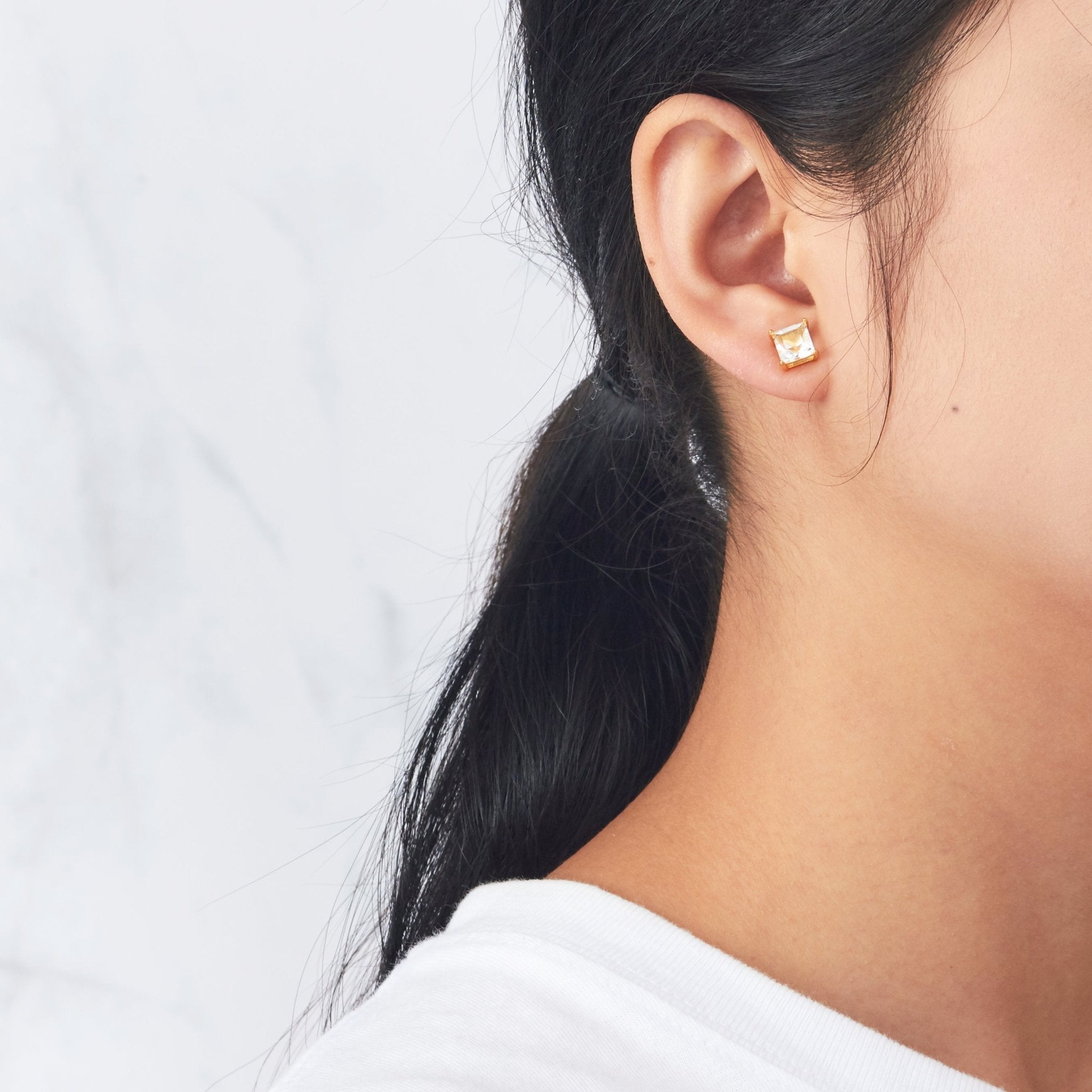 Gold Plated Square Magnetic Clip On Stud Earrings Created with Zircondia® Crystals