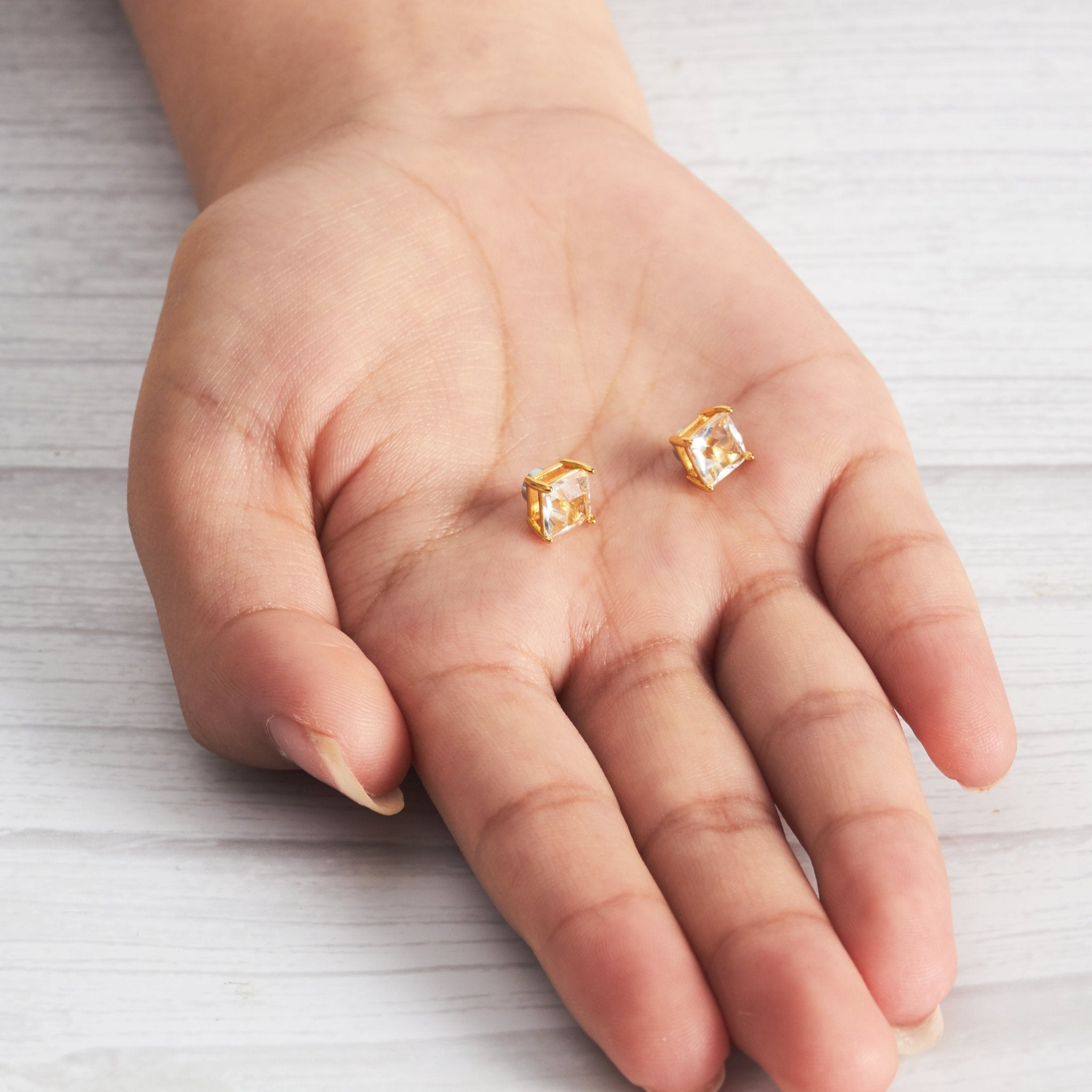 Gold Plated Square Magnetic Clip On Stud Earrings Created with Zircondia® Crystals