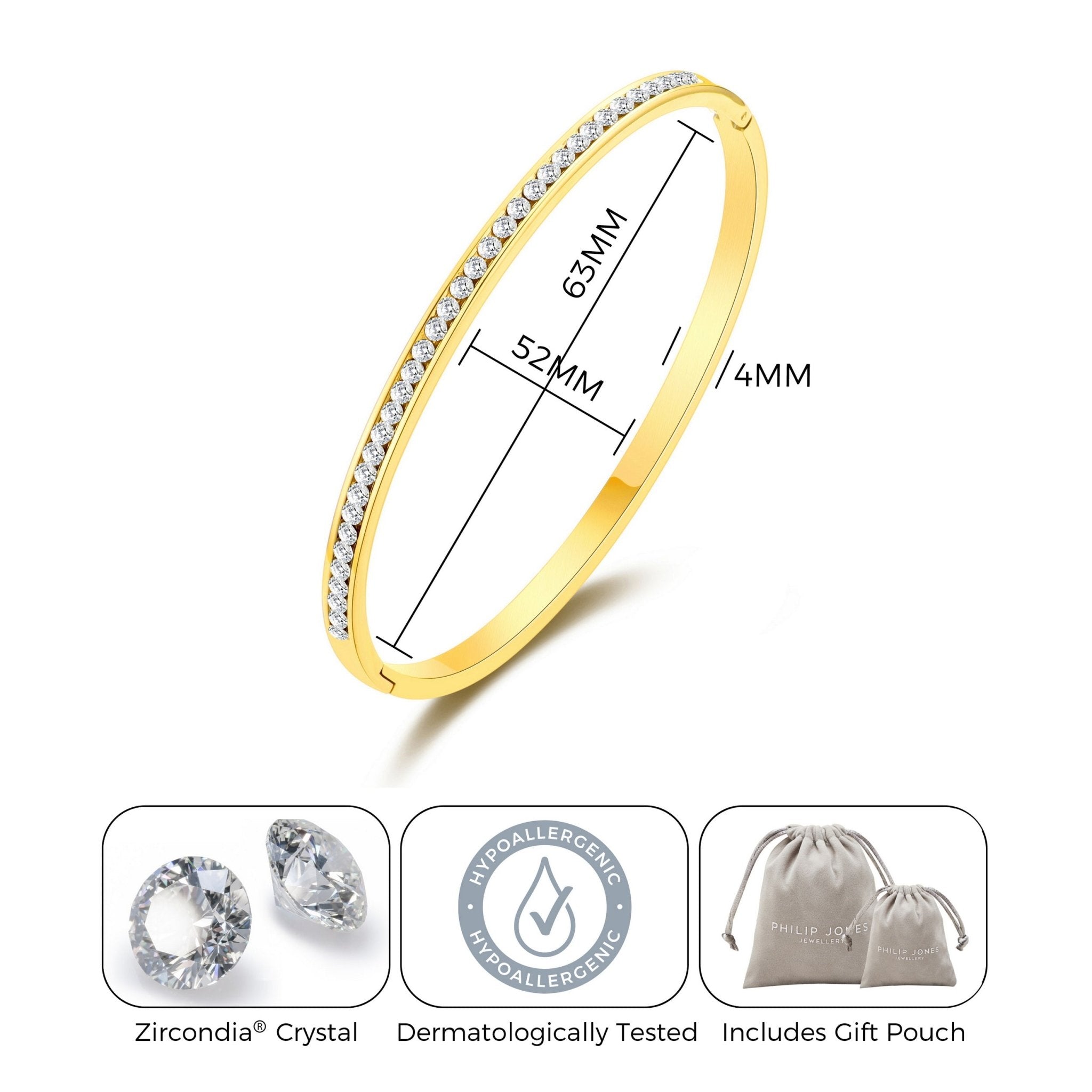 Gold Plated Stainless Steel Channel Set Bangle Created with Zircondia® Crystals (7 Inch)