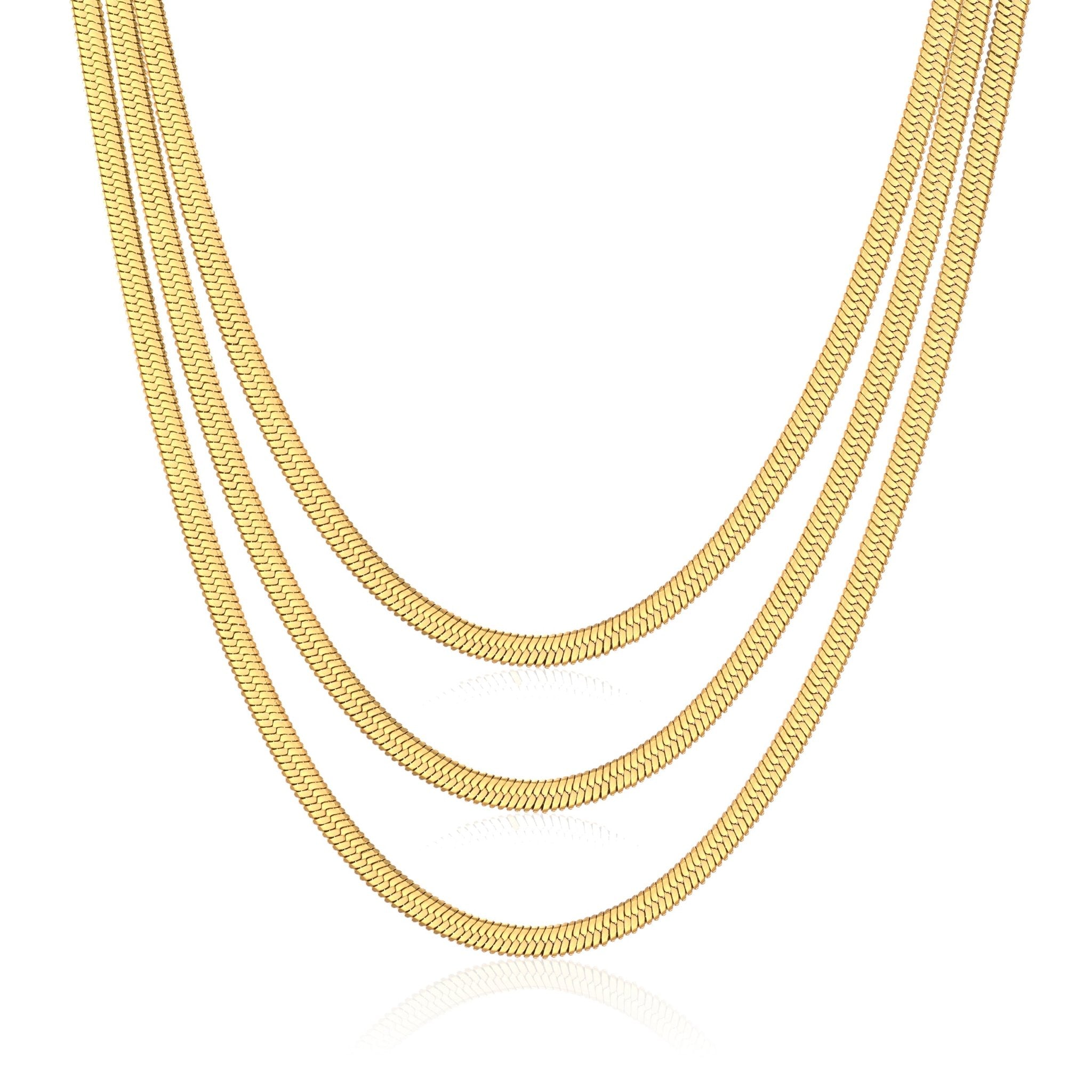 Gold Plated Stainless Steel Herringbone Flat Snake Chain 16" 18" 20" Inch Necklace
