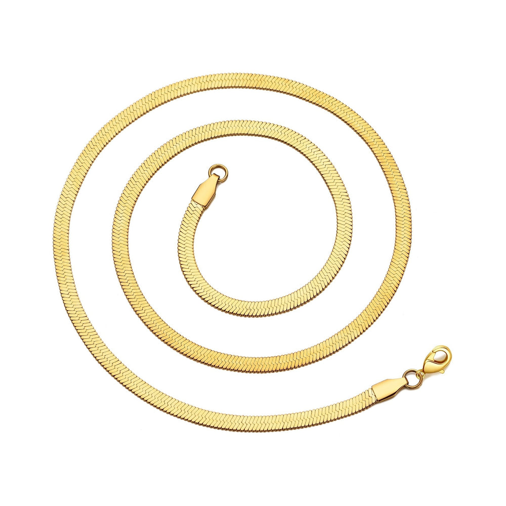 Gold Plated Stainless Steel Herringbone Flat Snake Chain 16" 18" 20" Inch Necklace
