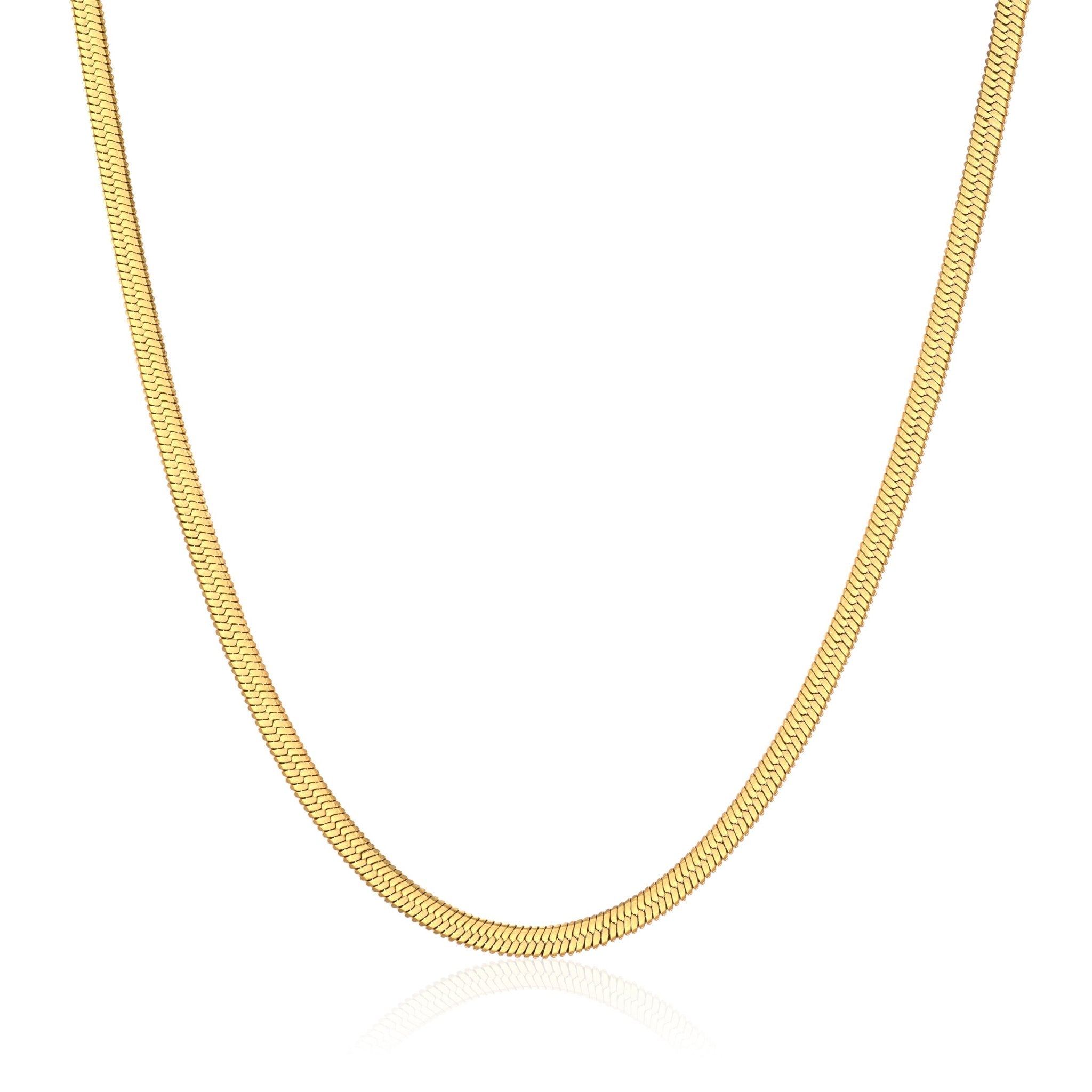 Gold Plated Stainless Steel Herringbone Flat Snake Chain 16" 18" 20" Inch Necklace