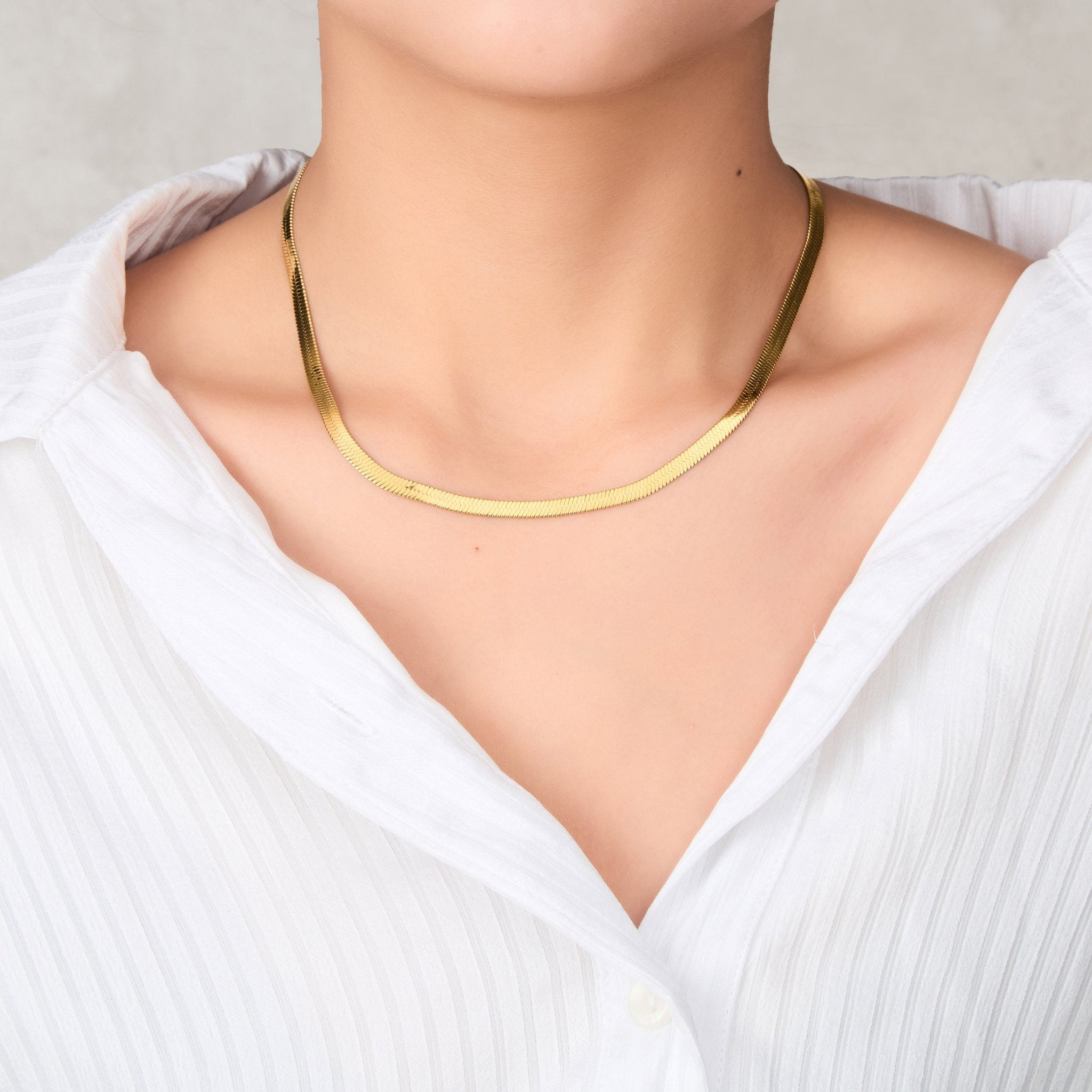 Gold Plated Stainless Steel Herringbone Flat Snake Chain 16" 18" 20" Inch Necklace