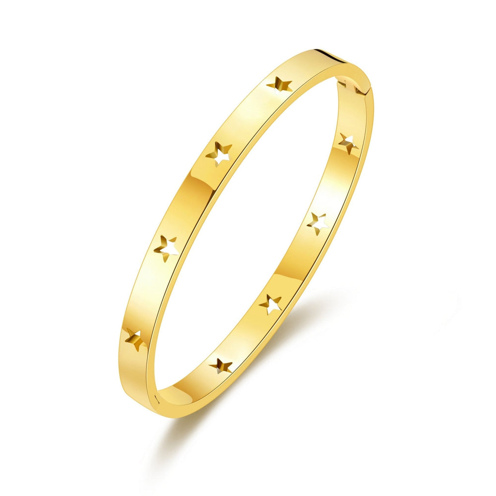 Gold Plated Stainless Steel Star Bangle (7 Inch)