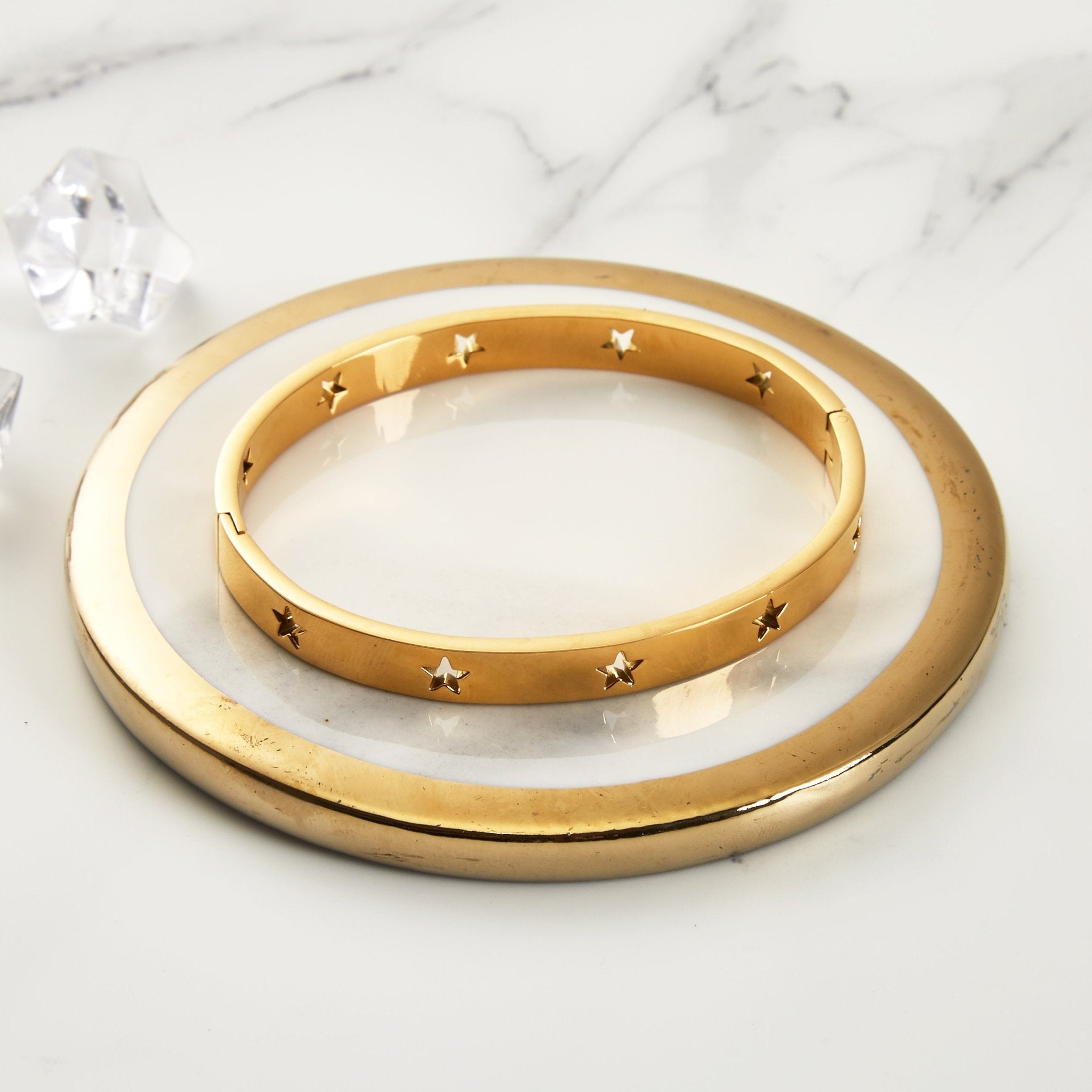 Gold Plated Stainless Steel Star Bangle (7 Inch)