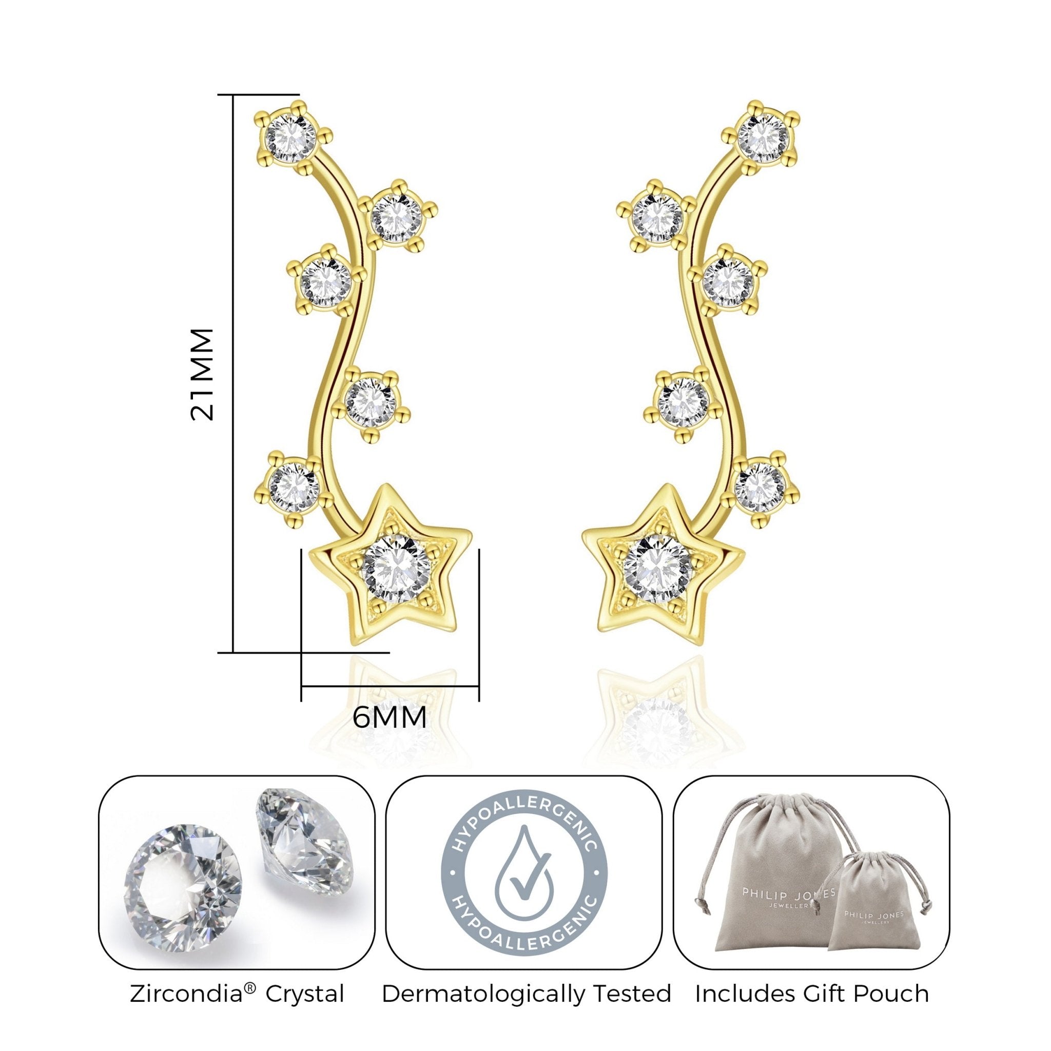 Gold Plated Star Climber Earrings Created with Zircondia® Crystals