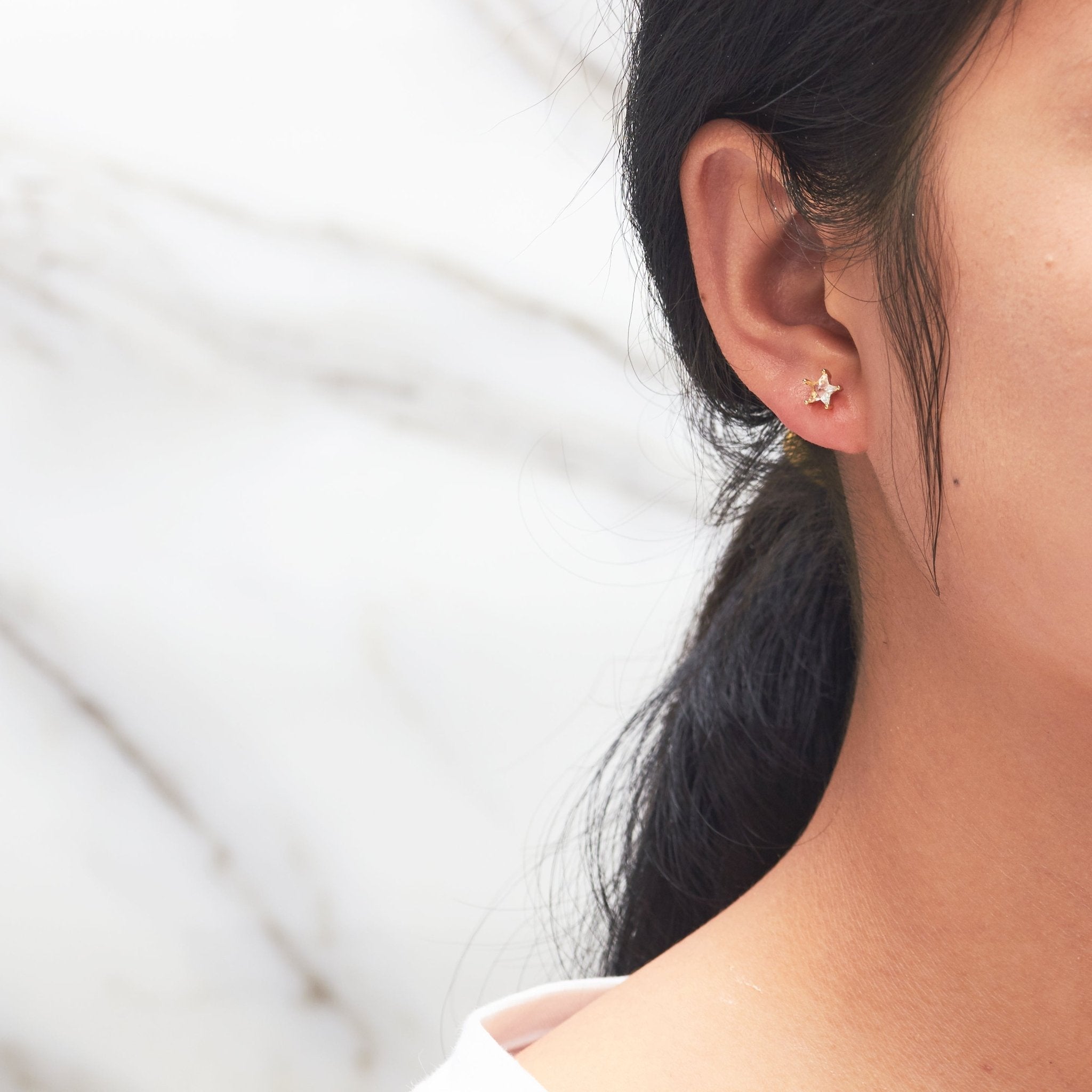 Gold Plated Star Earrings Created with Zircondia® Crystals