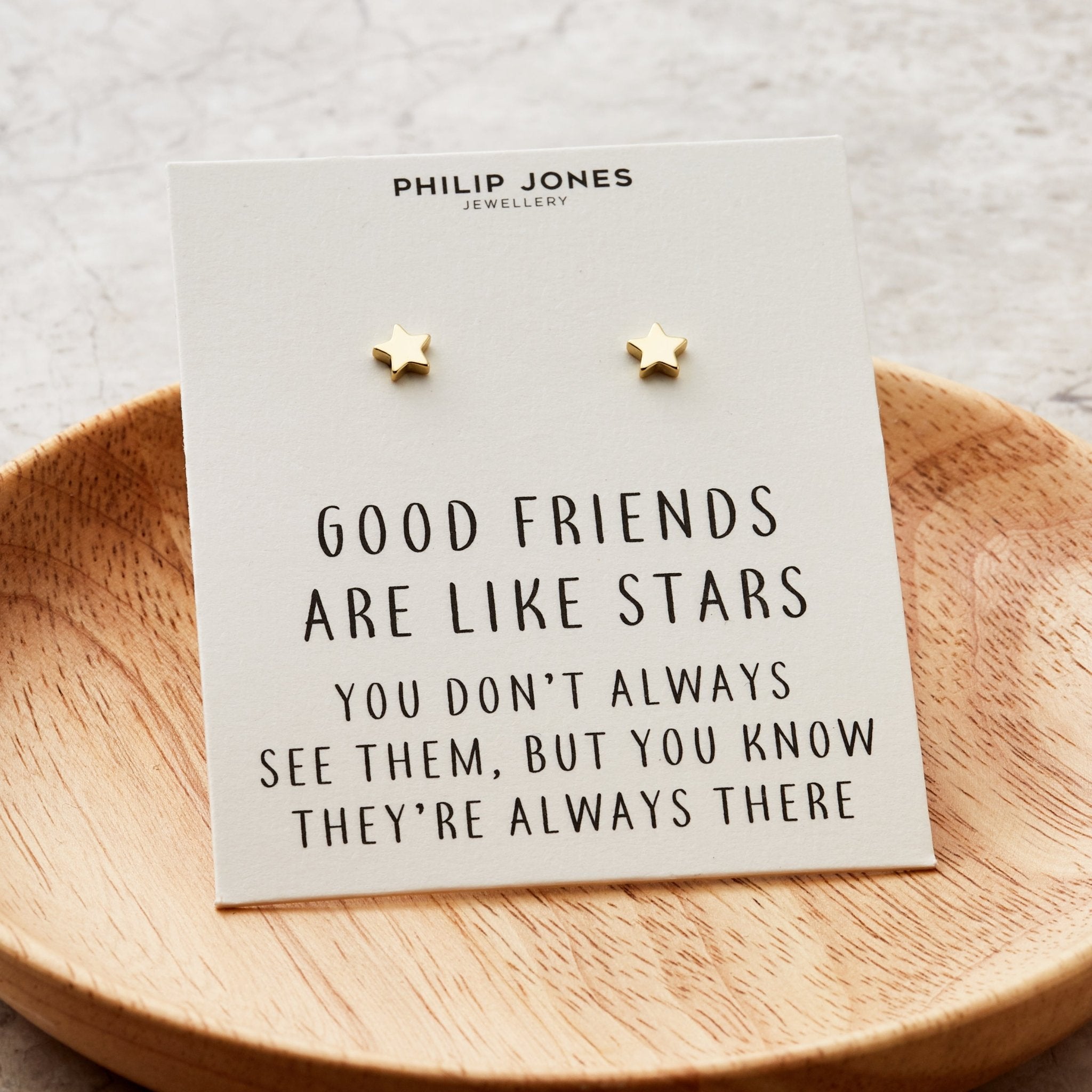 Gold Plated Star Stud Earrings with Quote Card