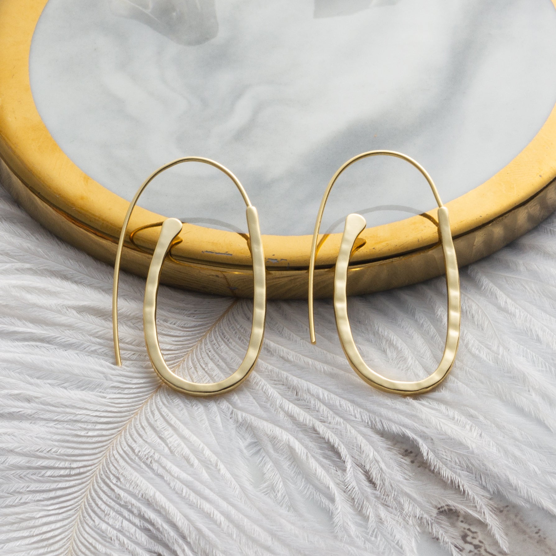 Gold Plated Sterling Silver Hammered Hoop Earrings