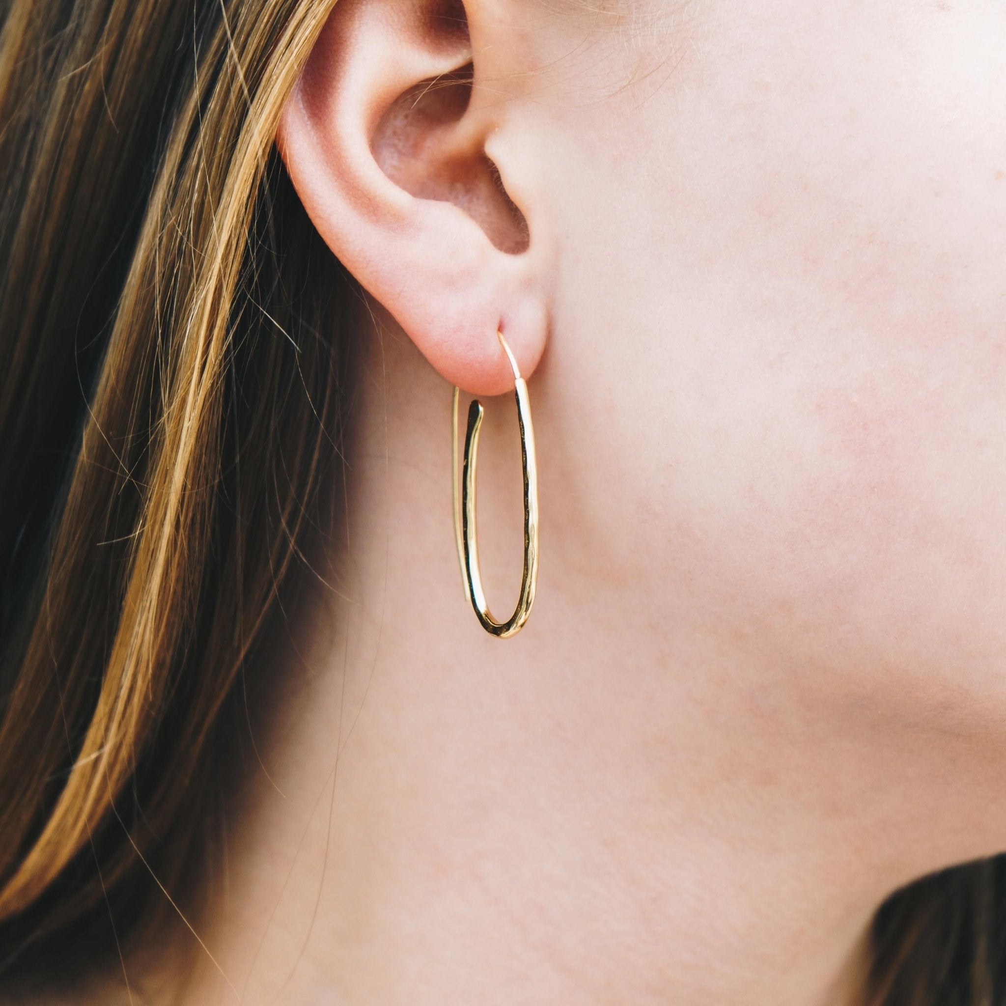 Gold Plated Sterling Silver Hammered Hoop Earrings