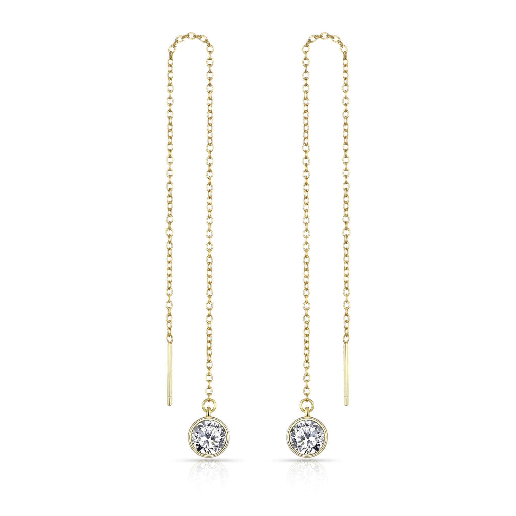 Gold Plated Sterling Silver Thread Earrings Created with Zircondia® Crystals