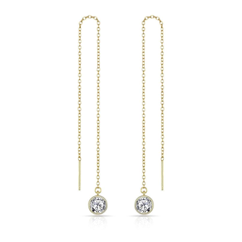 Gold Plated Sterling Silver Thread Earrings Created with Zircondia® Crystals