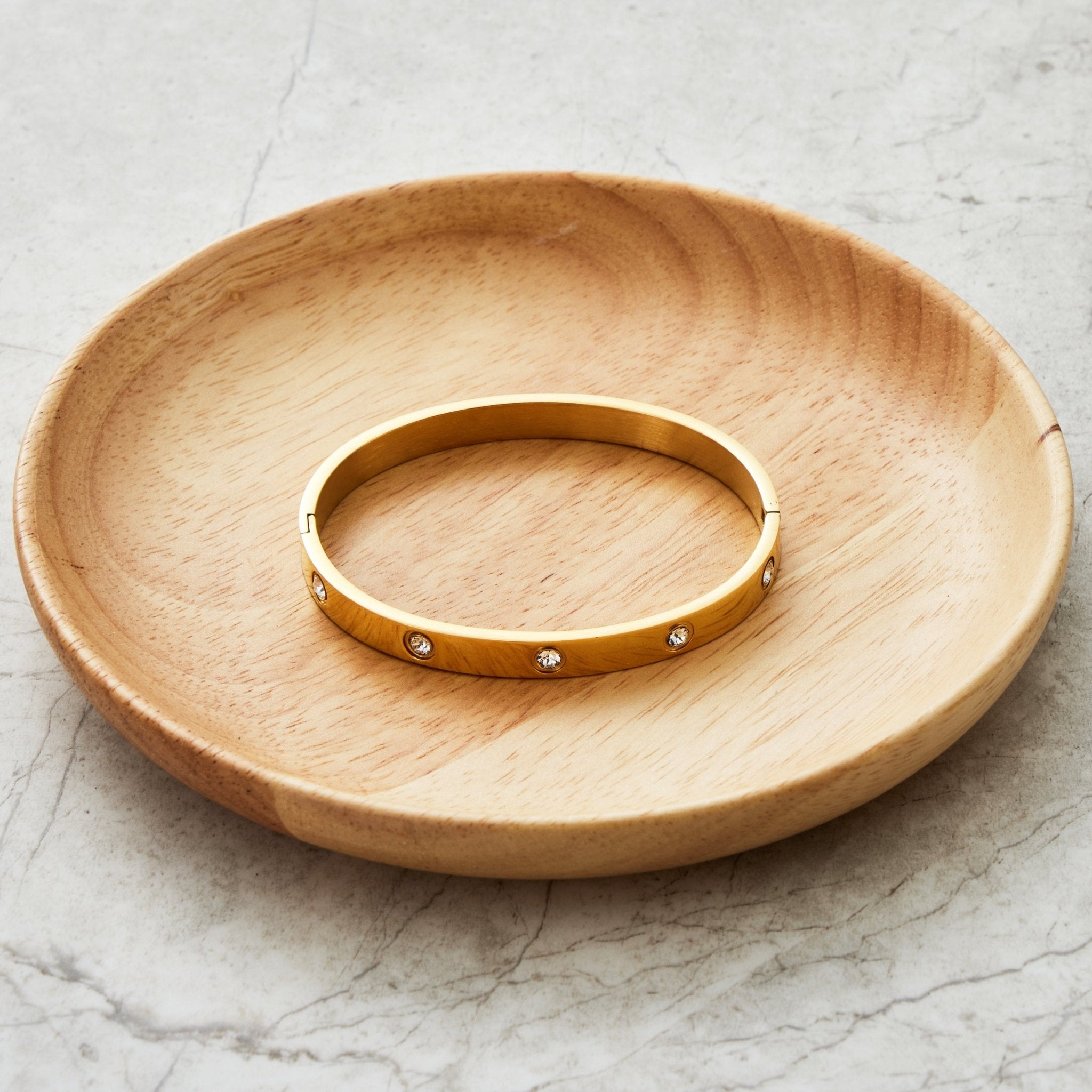 Gold Plated Stud Bangle Created with Zircondia® Crystals (7 Inch)