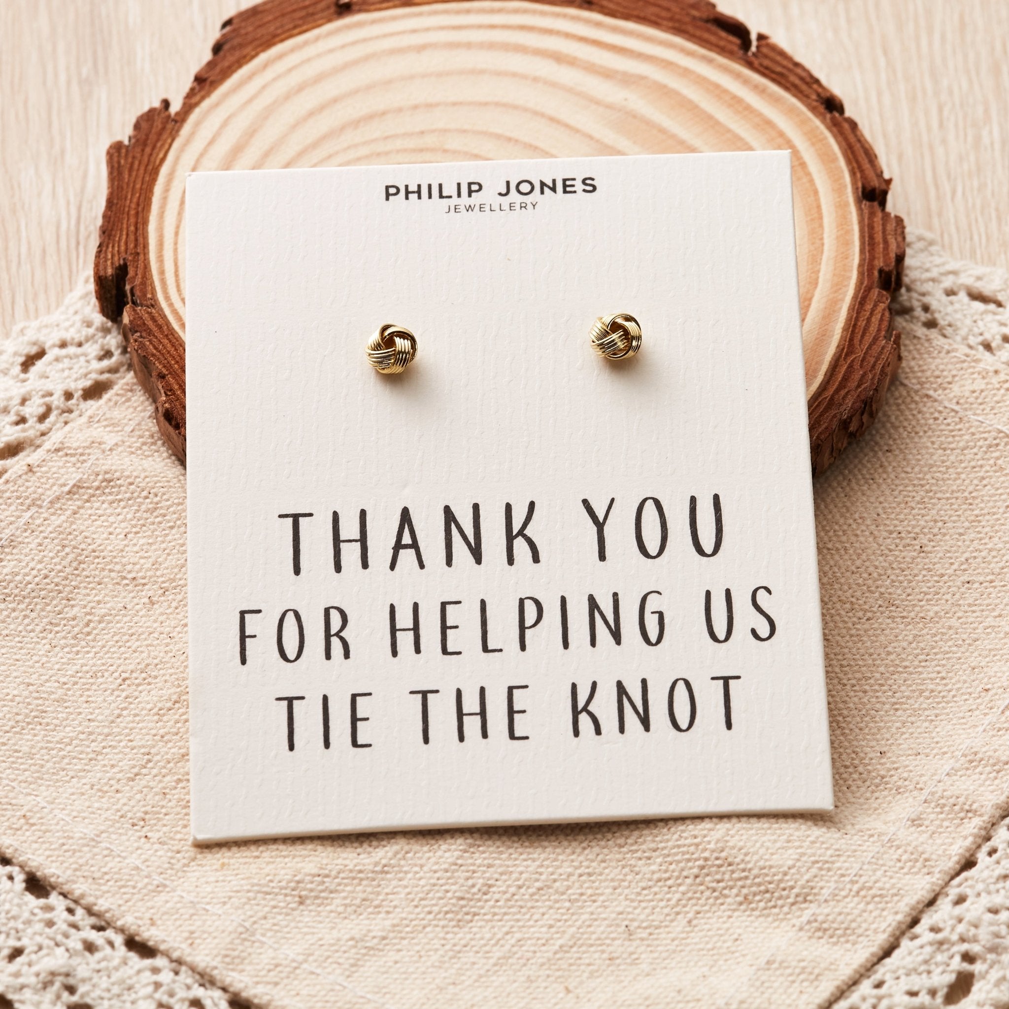 Gold Plated Thank You for Helping us Tie The Knot Wedding Earrings with Quote Card
