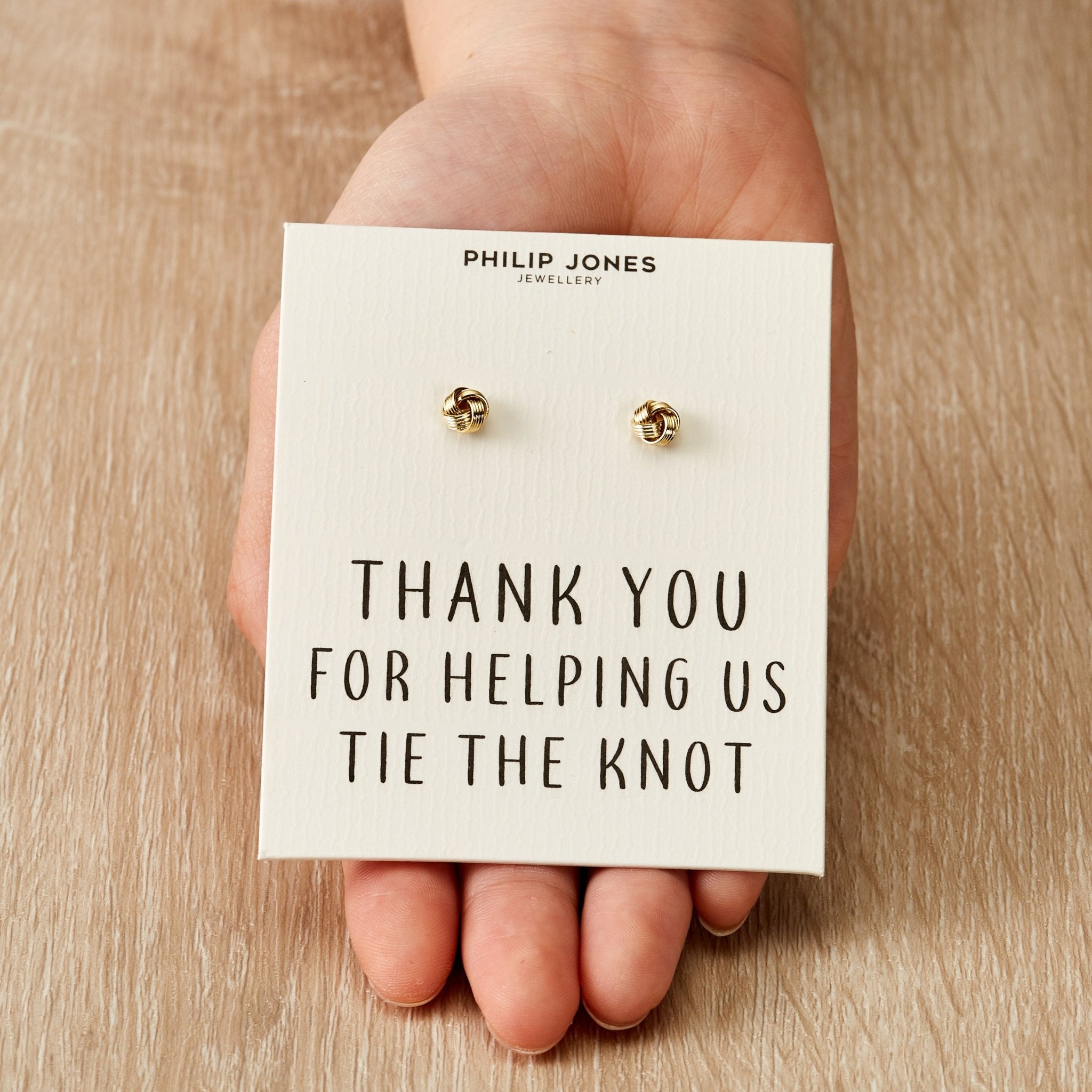 Gold Plated Thank You for Helping us Tie The Knot Wedding Earrings with Quote Card