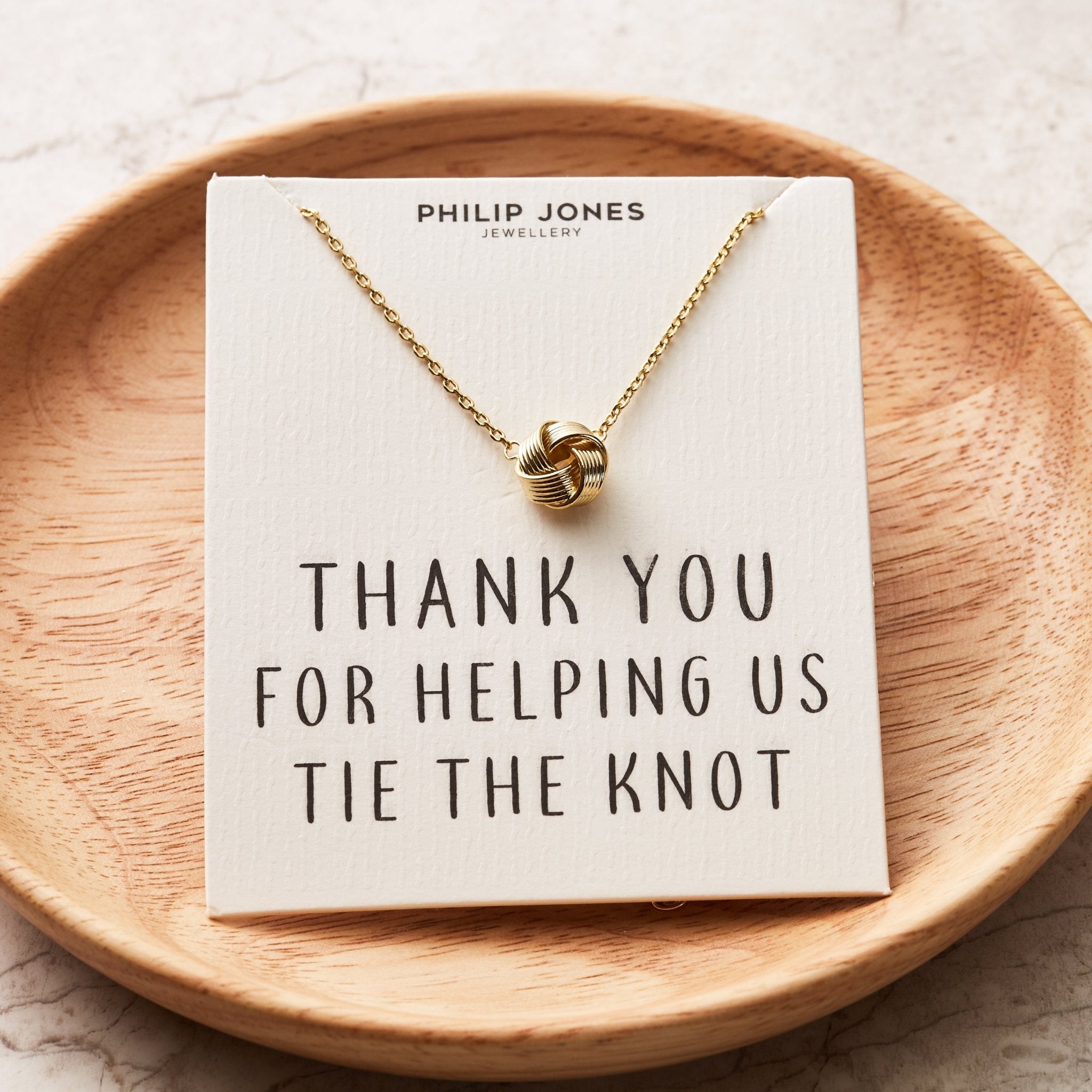 Gold Plated Thank You for Helping us Tie The Knot Wedding Necklace with Quote Card