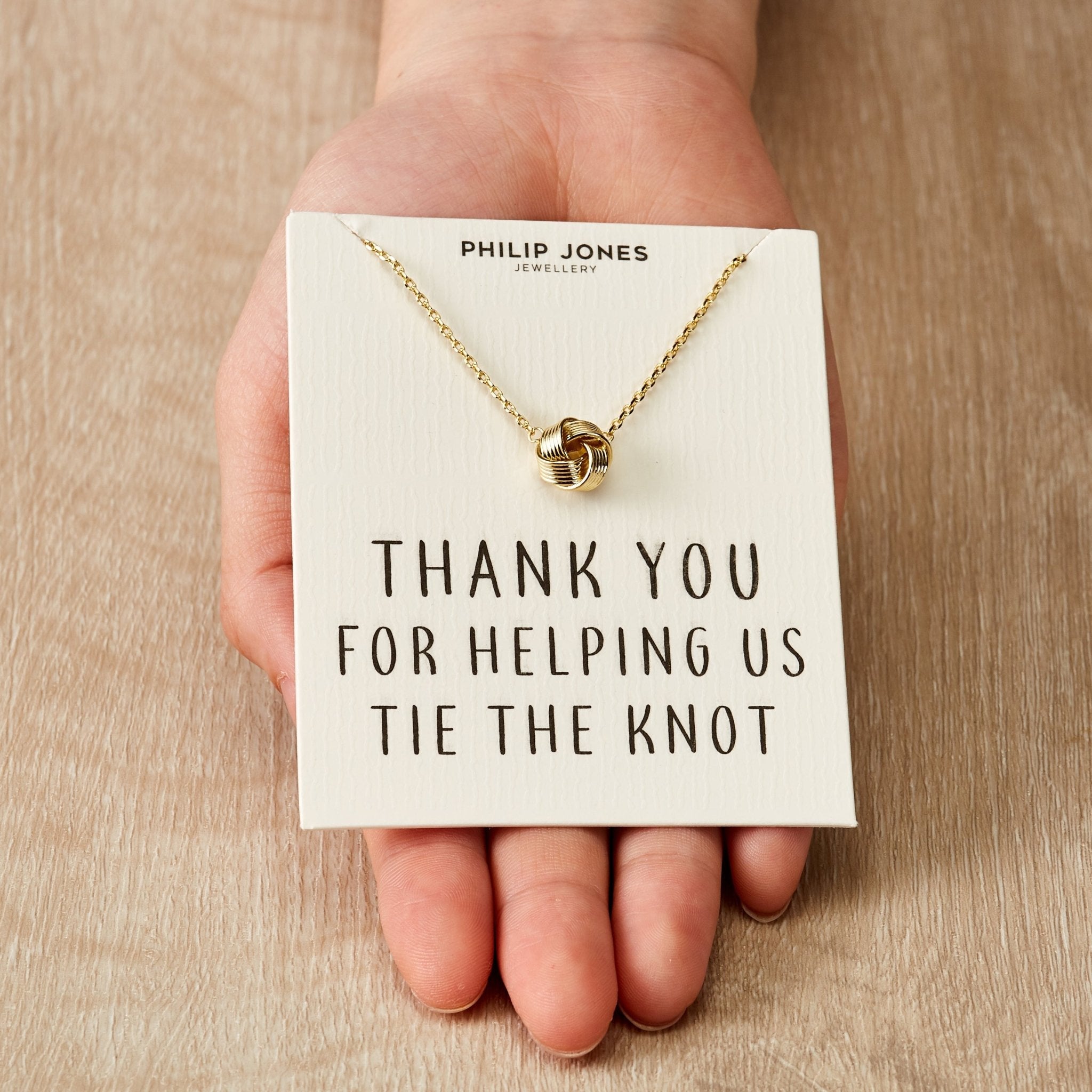 Gold Plated Thank You for Helping us Tie The Knot Wedding Necklace with Quote Card