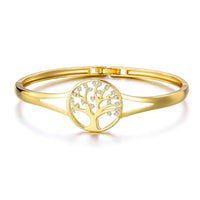 Gold Plated Tree of Life Bangle Created with Zircondia® Crystals (7 Inch)