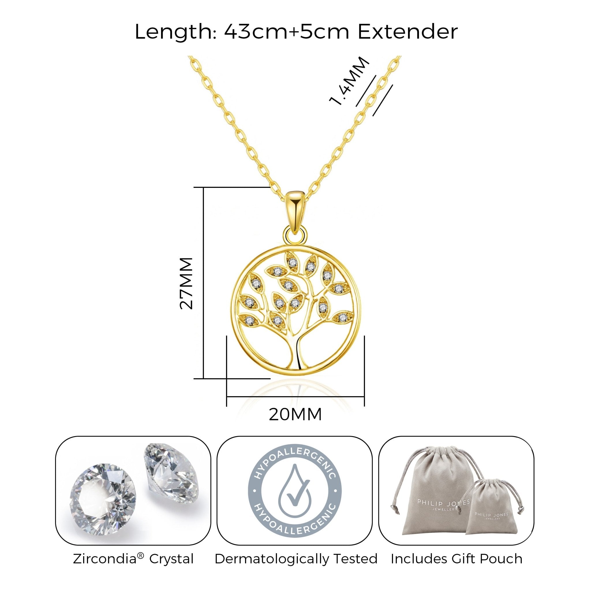 Gold Plated Tree of Life Necklace Created with Zircondia® Crystals