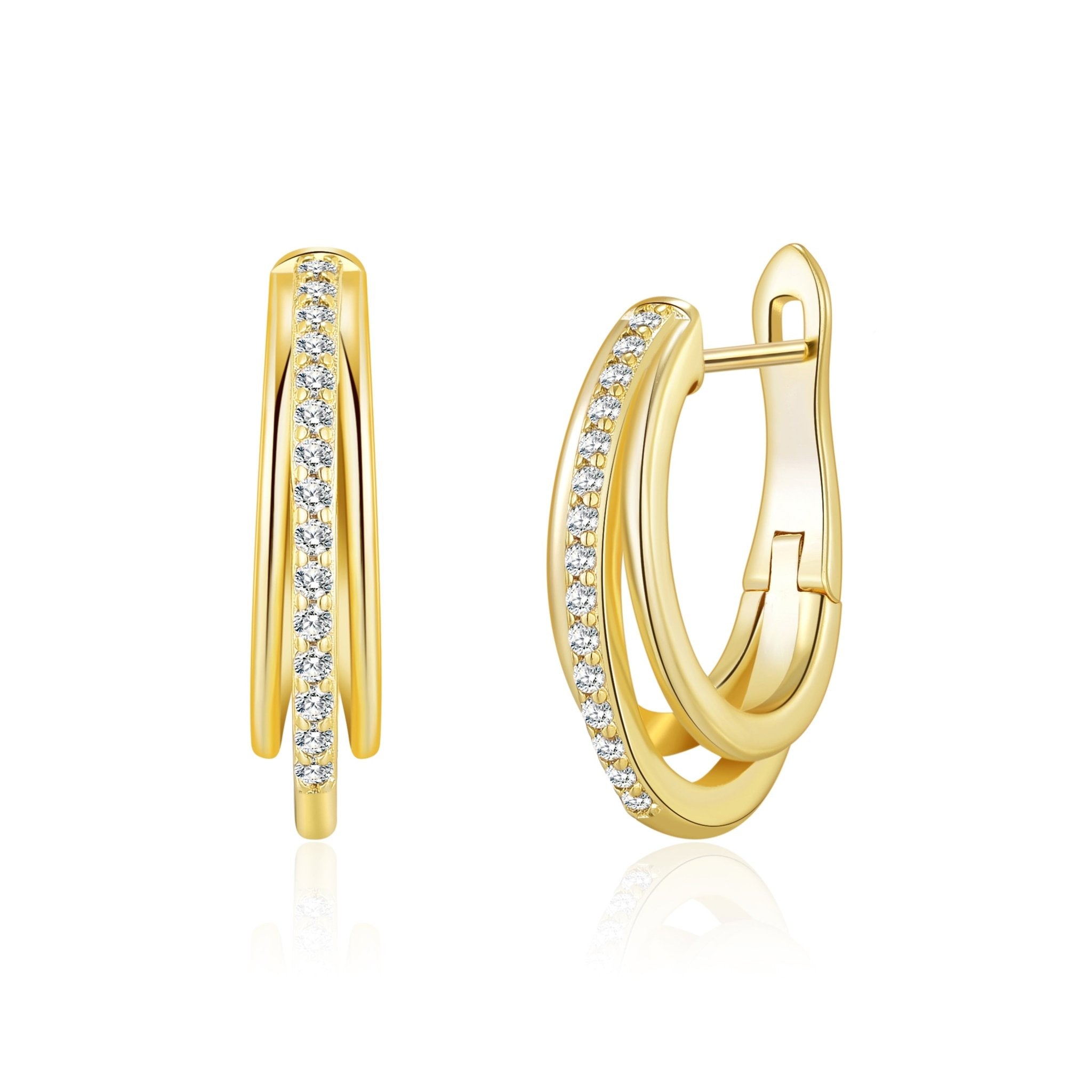 Gold Plated Triple Illusion Hoop Earrings Created with Zircondia® Crystals