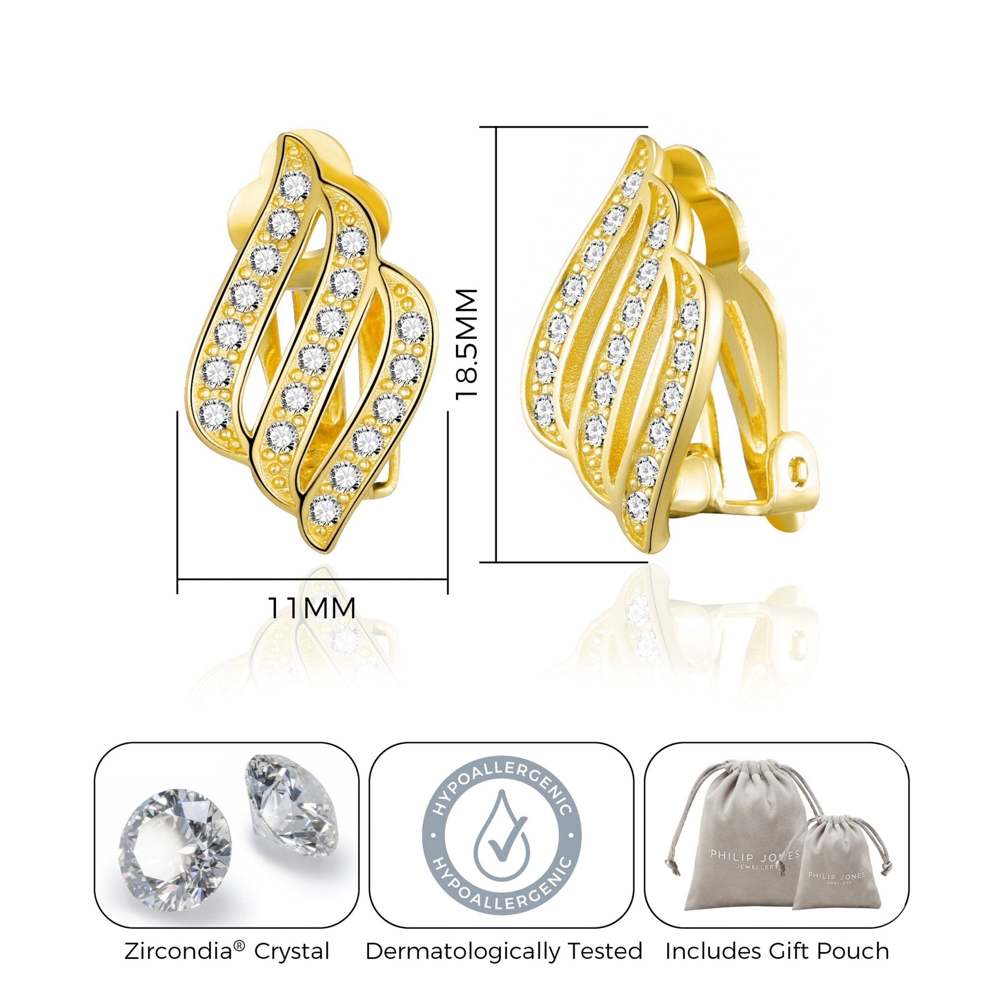 Gold Plated Triple Row Clip On Earrings Created with Zircondia® Crystals