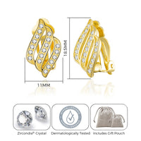 Gold Plated Triple Row Clip On Earrings Created with Zircondia® Crystals