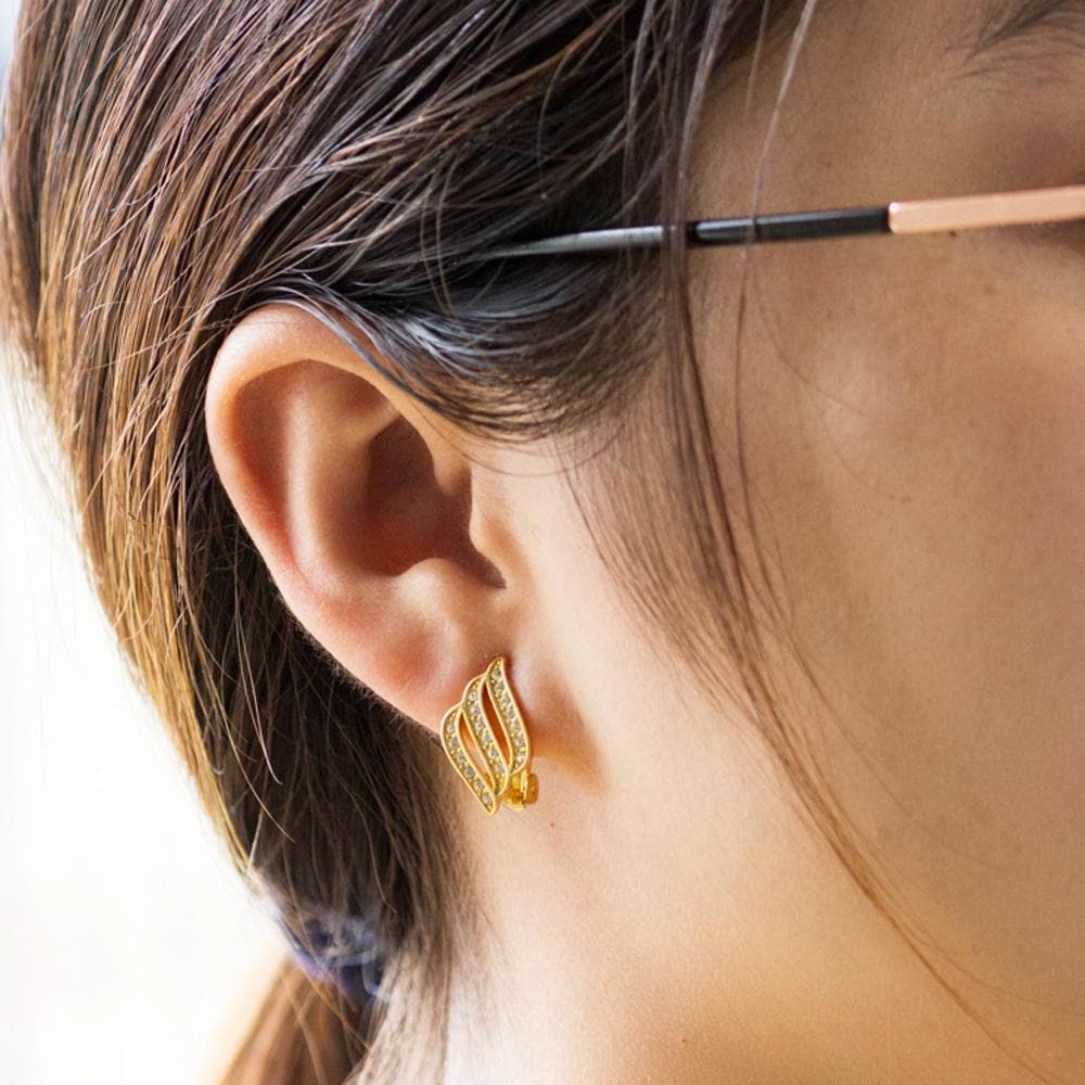 Gold Plated Triple Row Clip On Earrings Created with Zircondia® Crystals