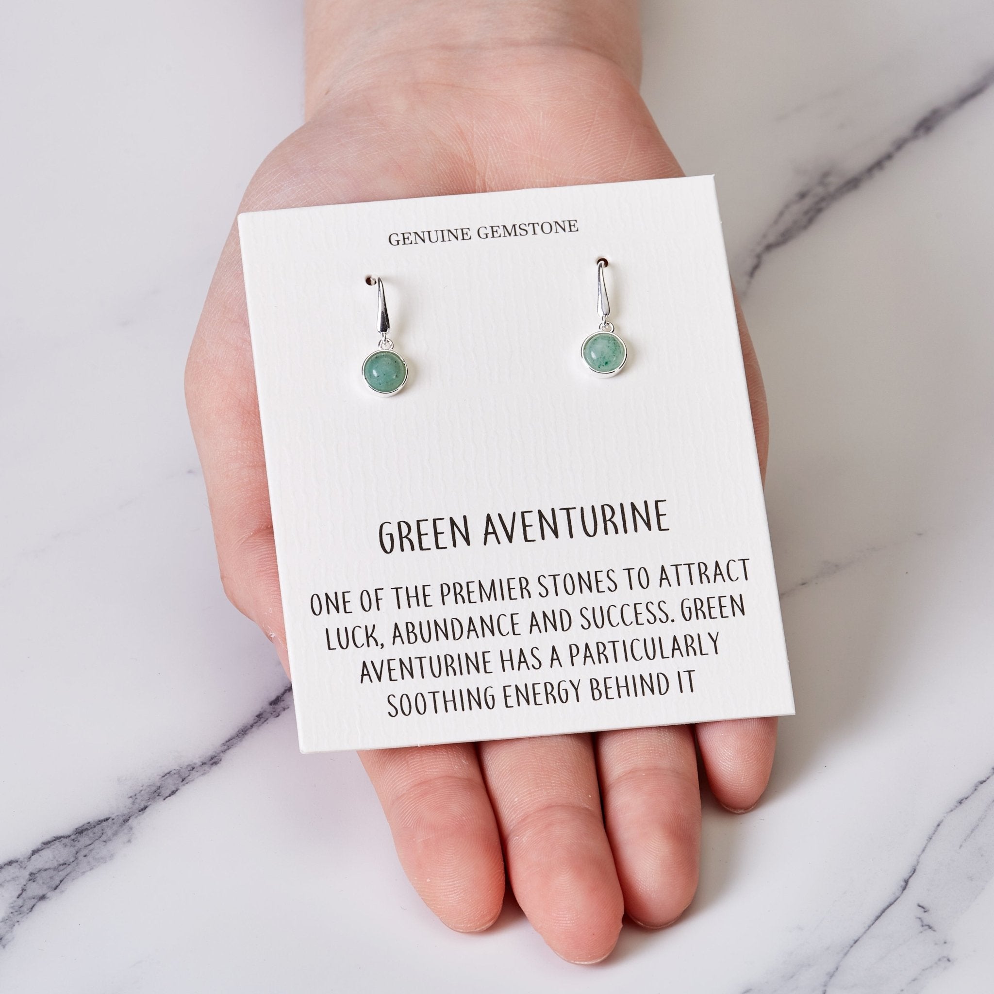 Green Aventurine Drop Earrings with Quote Card
