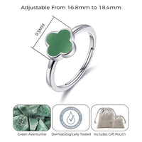 Green Aventurine Gemstone Adjustable Clover Ring