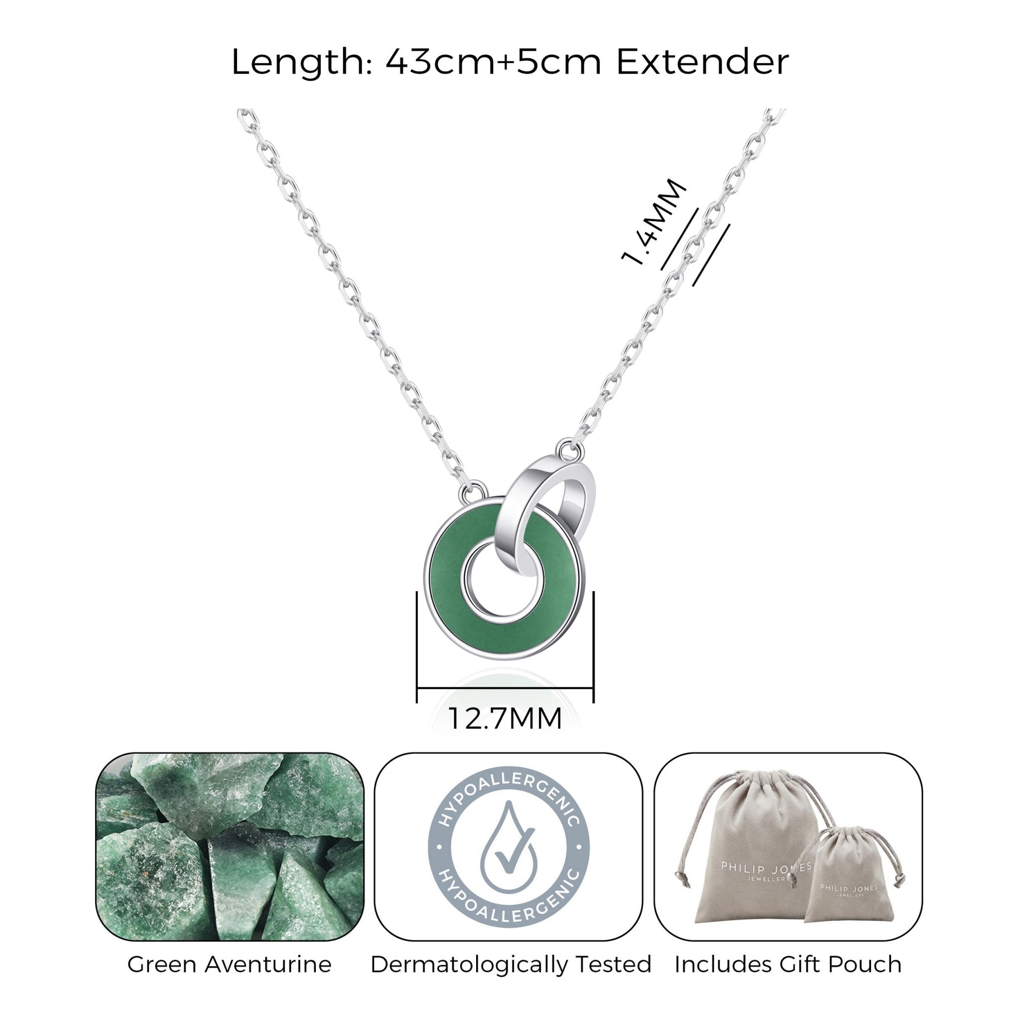 Green Aventurine Gemstone Circle Link Necklace