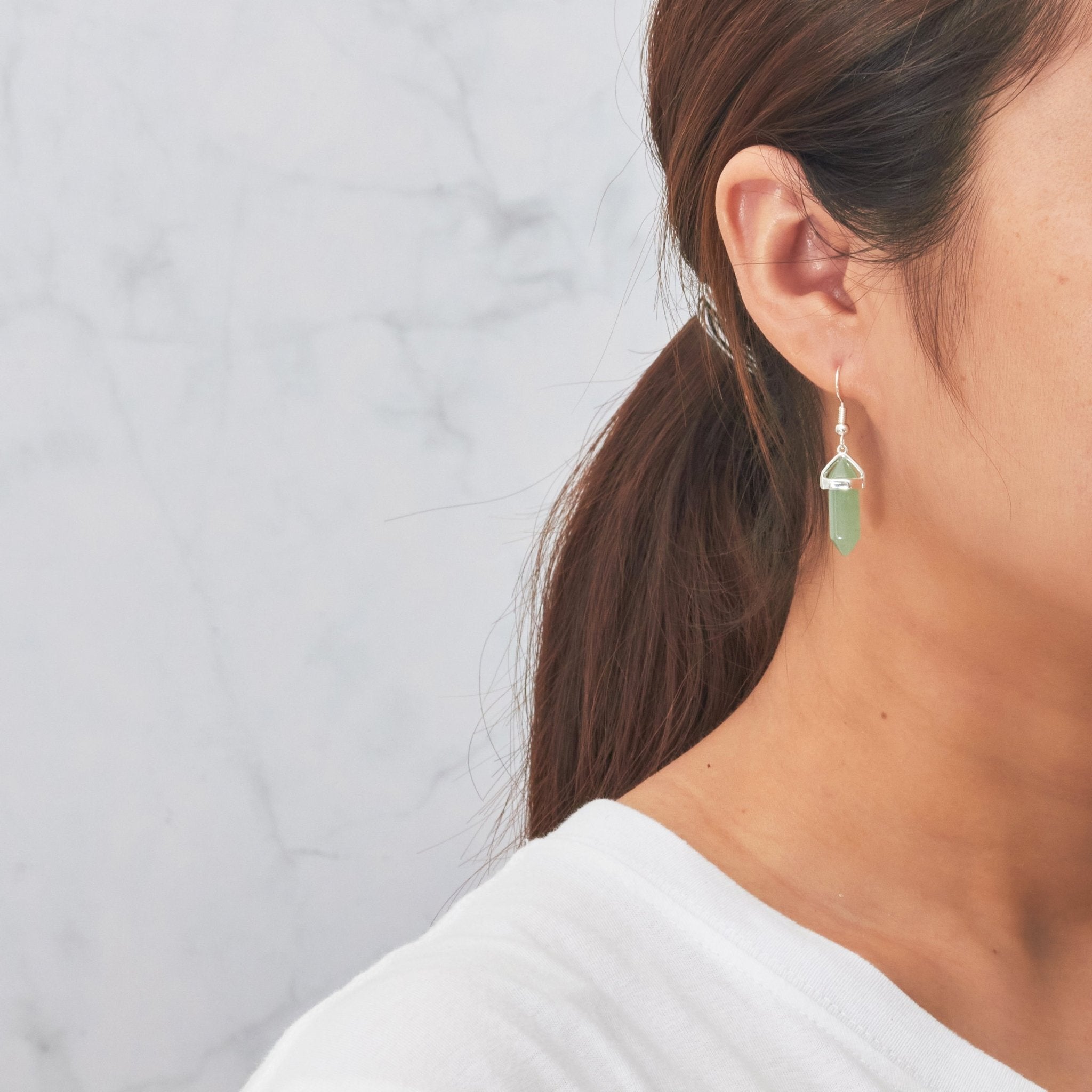 Green Aventurine Gemstone Drop Earrings with Quote Card