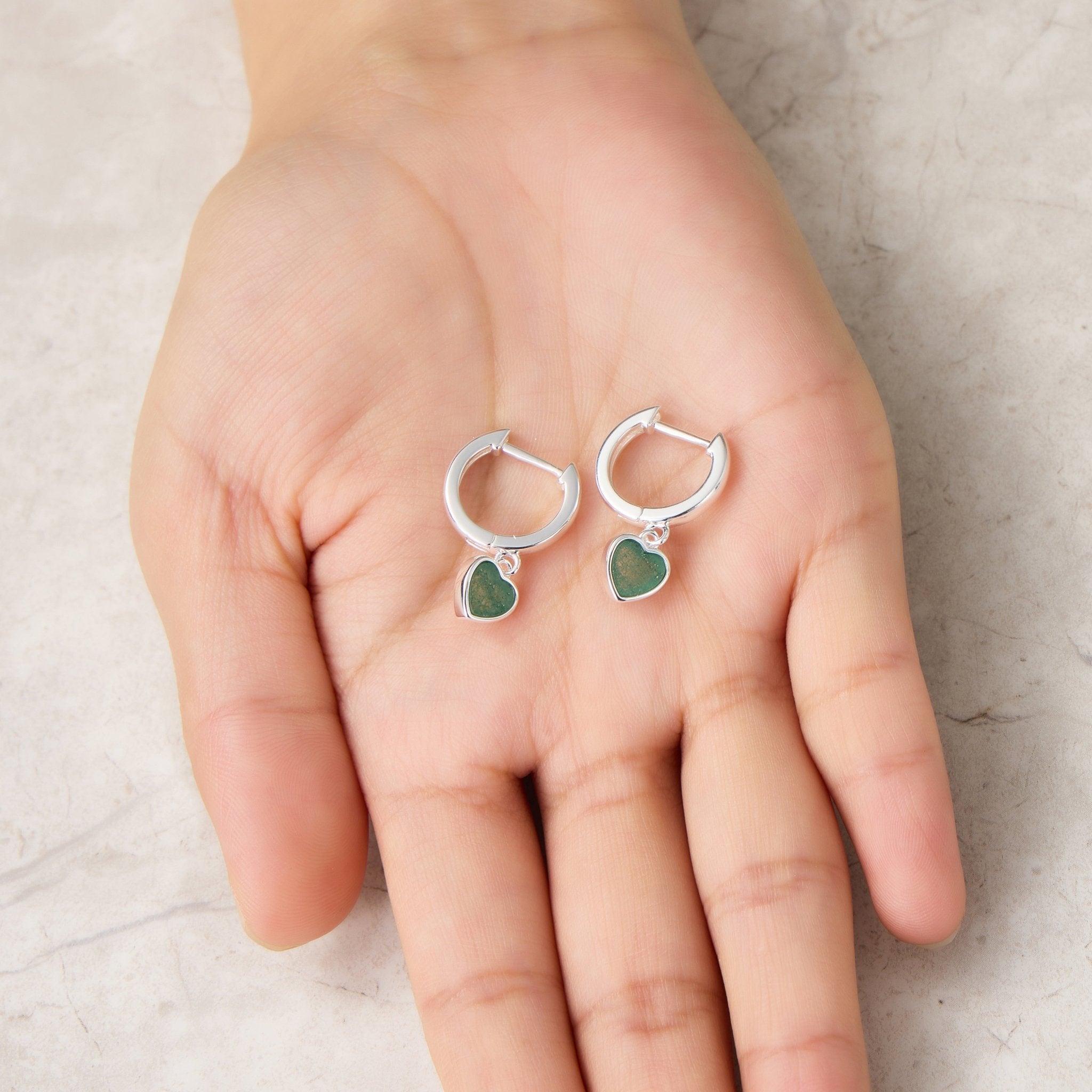Green Aventurine Gemstone Heart Charm Hoop Earrings