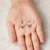 Green Aventurine Gemstone Heart Charm Hoop Earrings