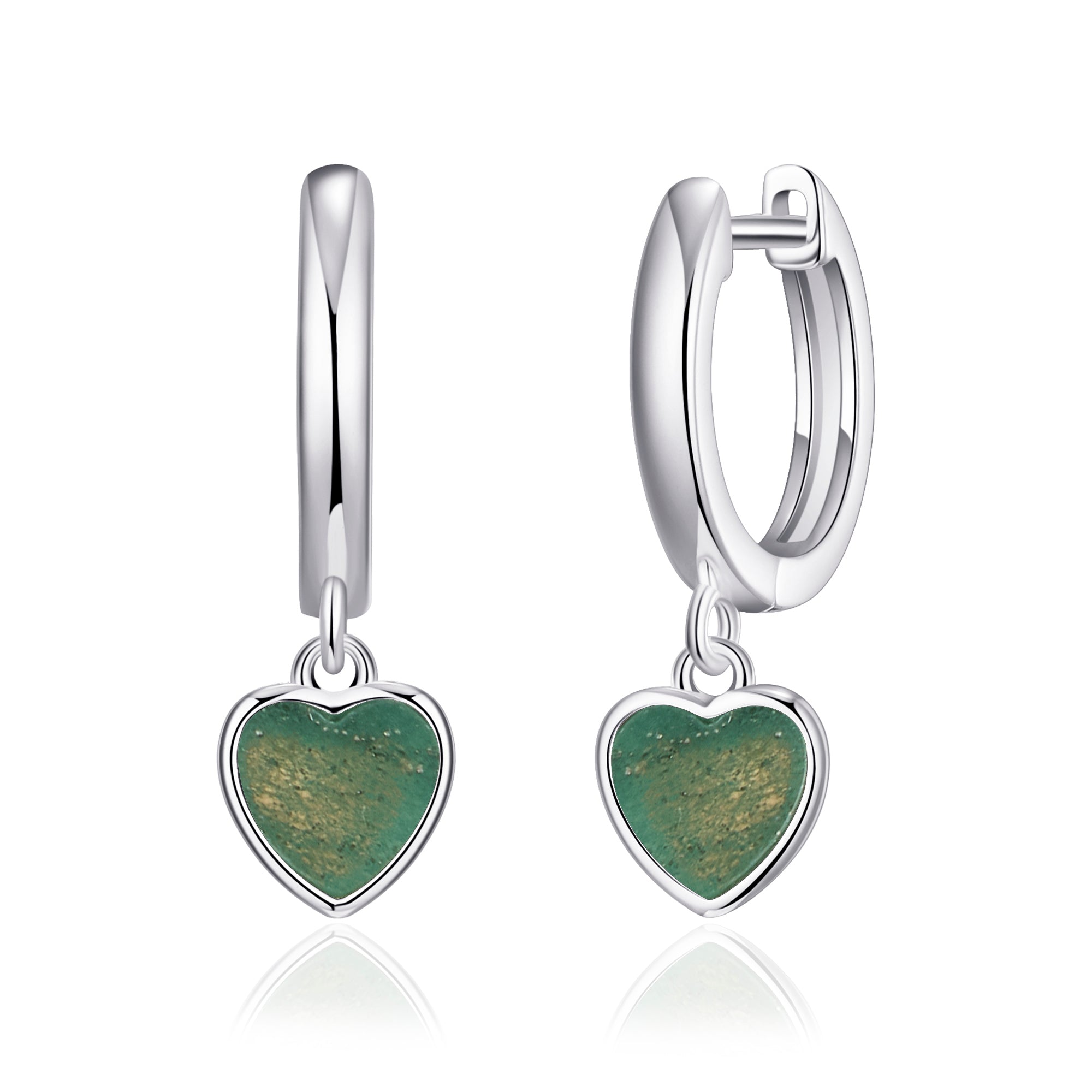 Green Aventurine Gemstone Heart Charm Hoop Earrings