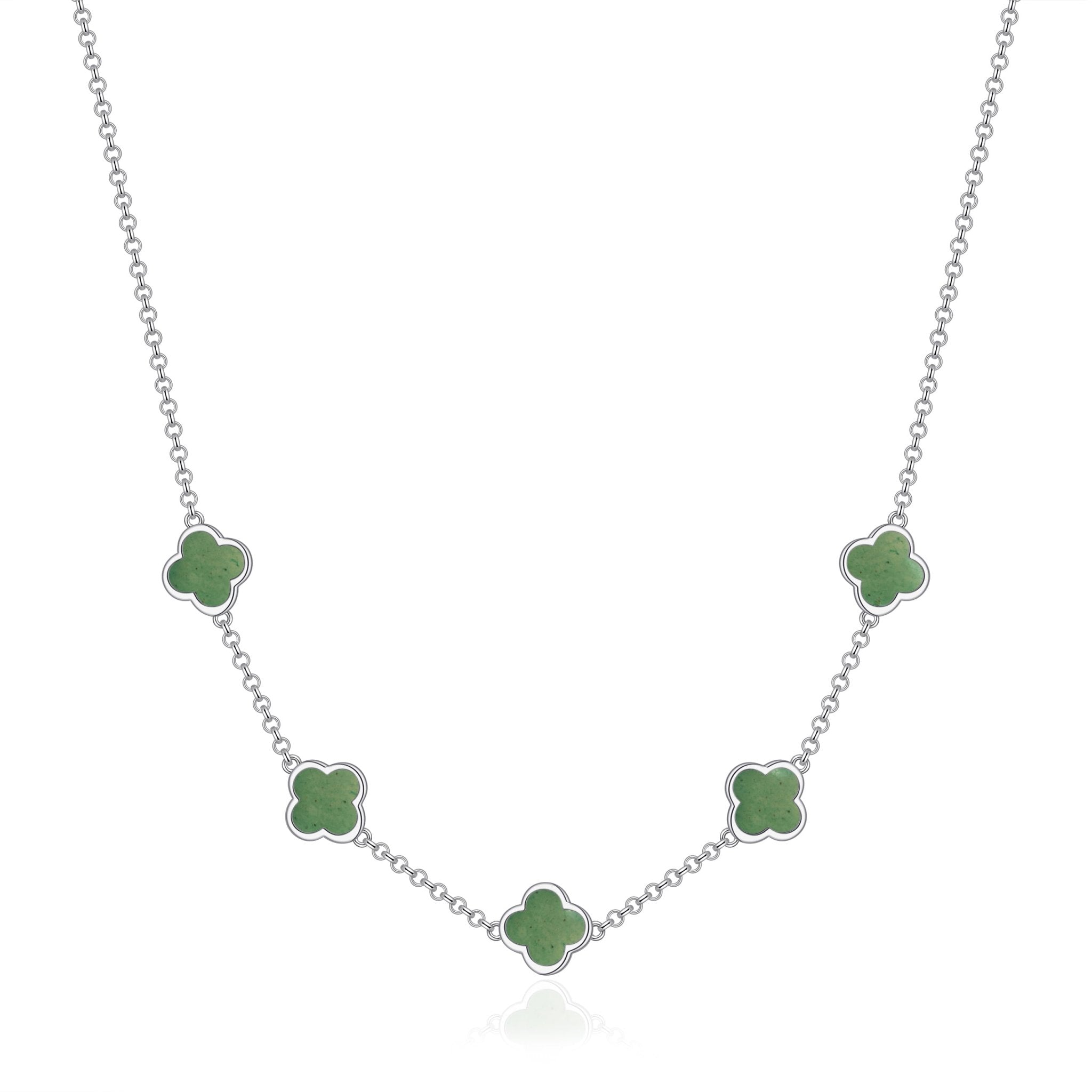 Green Aventurine Gemstone Multi Clover Necklace