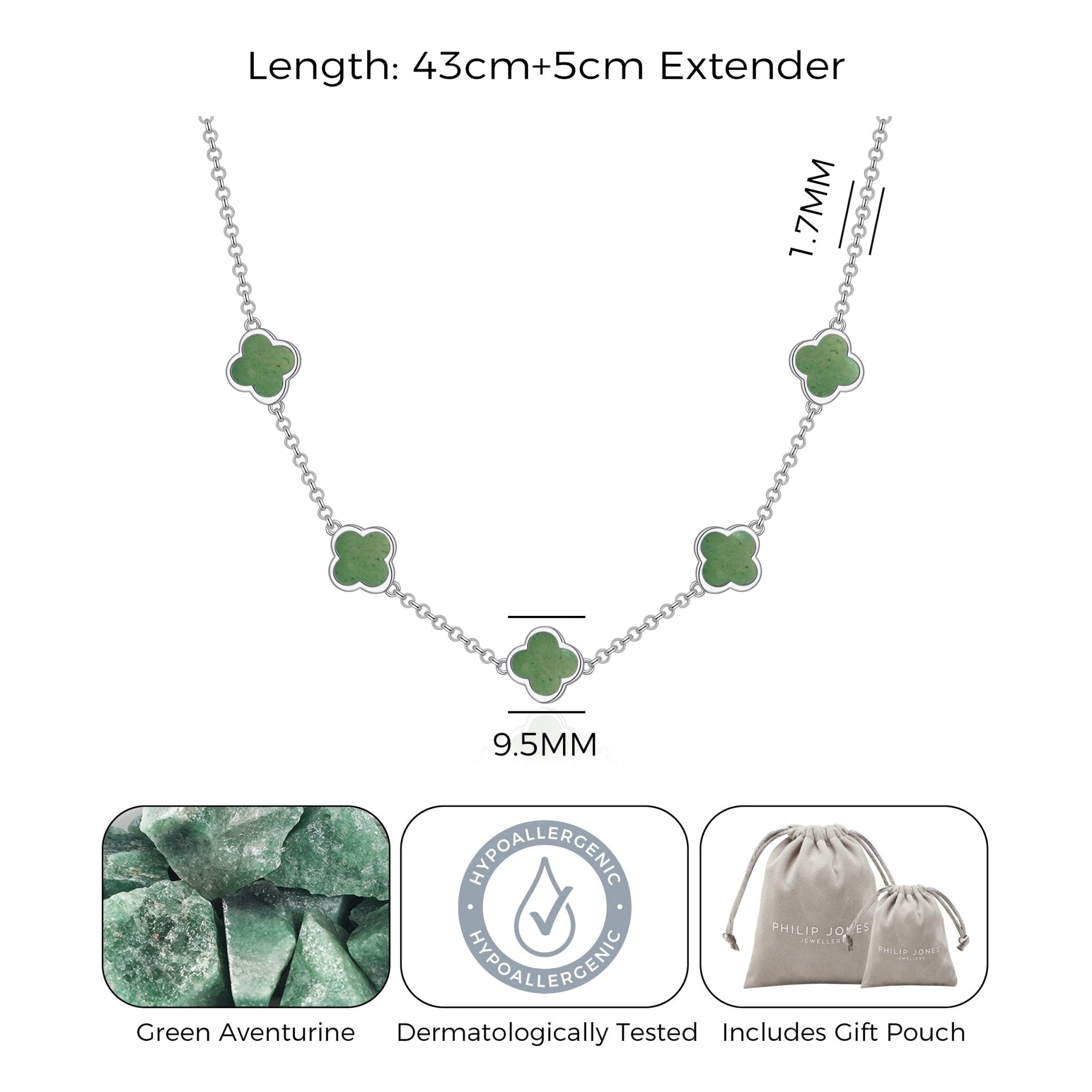 Green Aventurine Gemstone Multi Clover Necklace