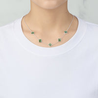 Green Aventurine Gemstone Multi Clover Necklace