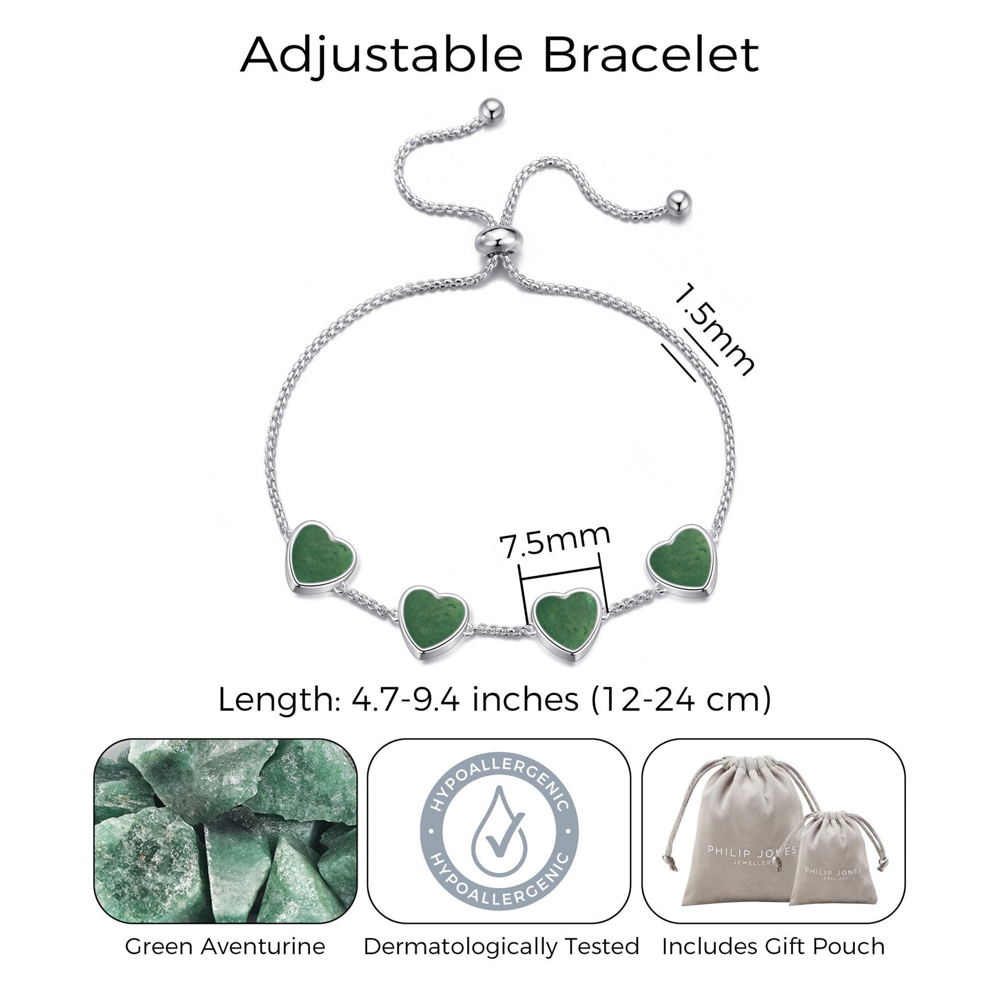 Green Aventurine Gemstone Multi Heart Friendship Bracelet