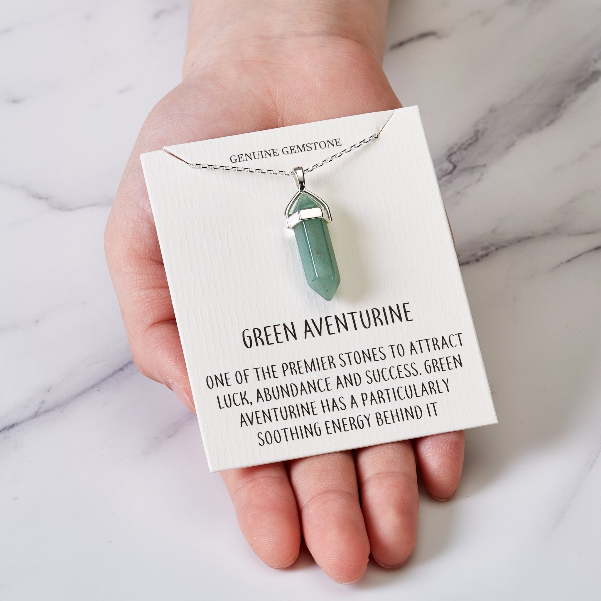 Green Aventurine Gemstone Necklace with Quote Card