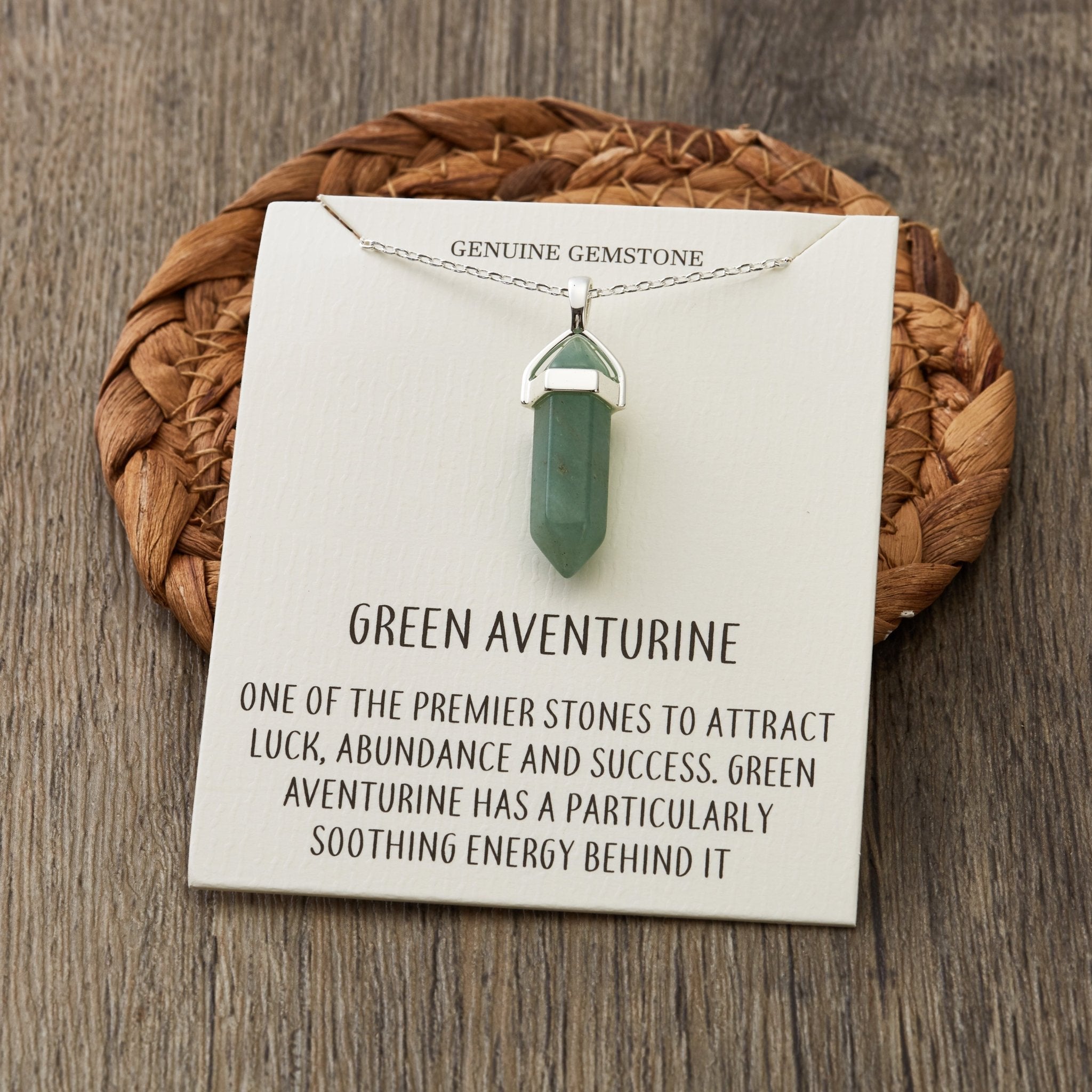 Green Aventurine Gemstone Necklace with Quote Card