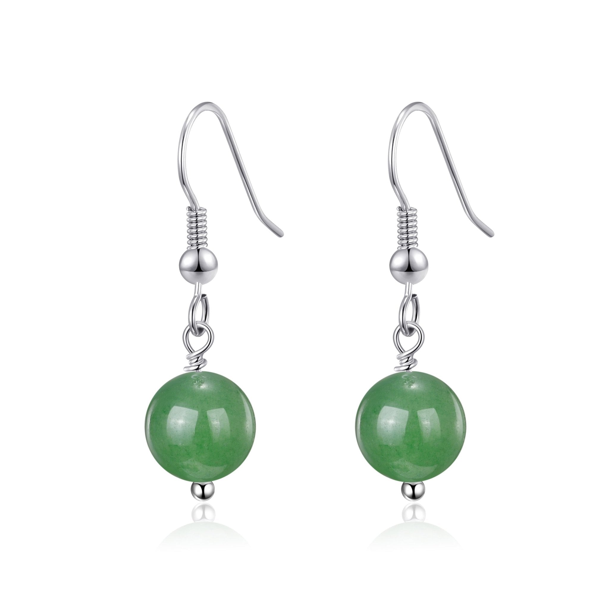 Green Aventurine Gemstone Round Drop Earrings with Quote Card