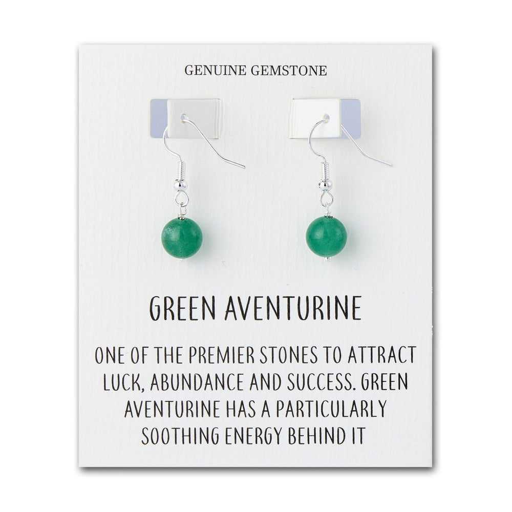 Green Aventurine Gemstone Round Drop Earrings with Quote Card
