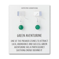 Green Aventurine Gemstone Round Drop Earrings with Quote Card