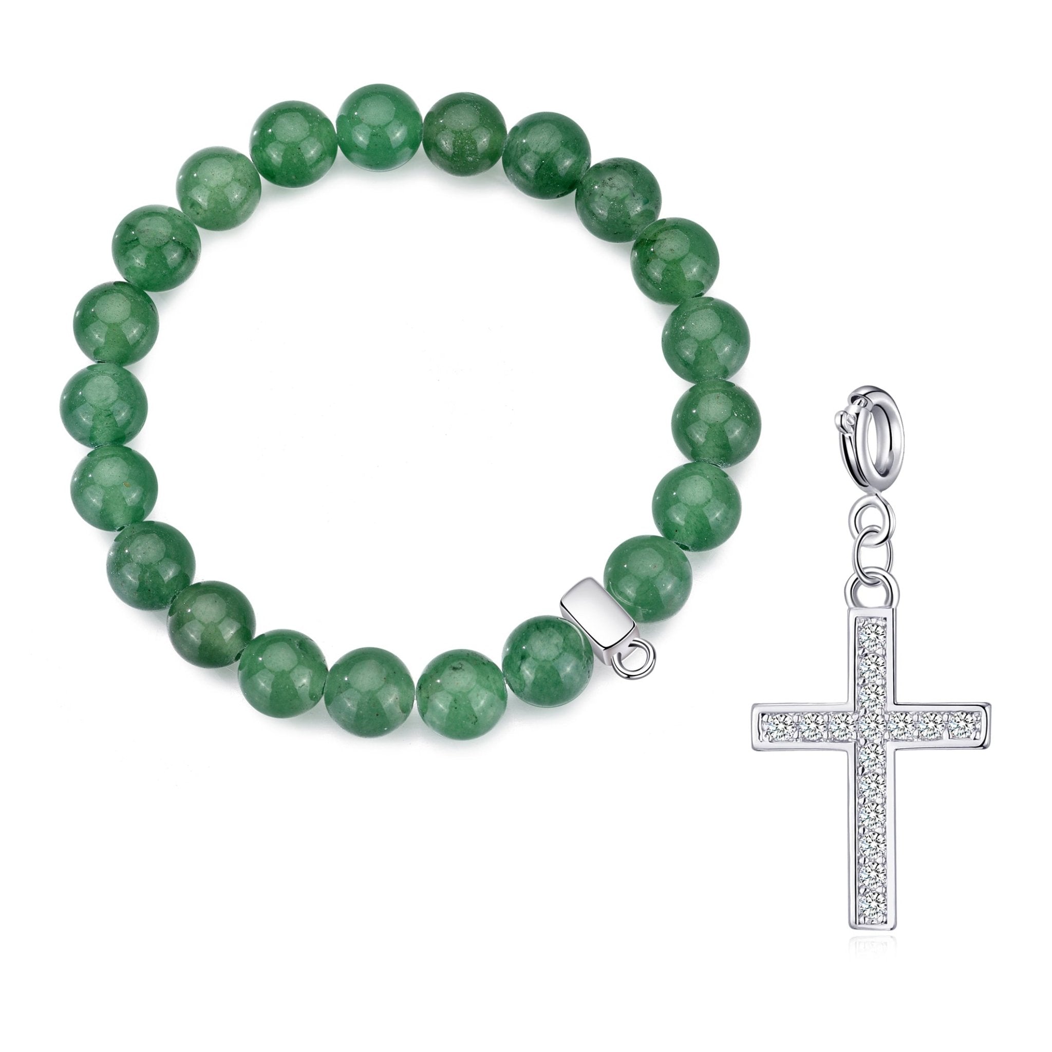 Green Aventurine Gemstone Stretch Bracelet with Charm Created with Zircondia® Crystals