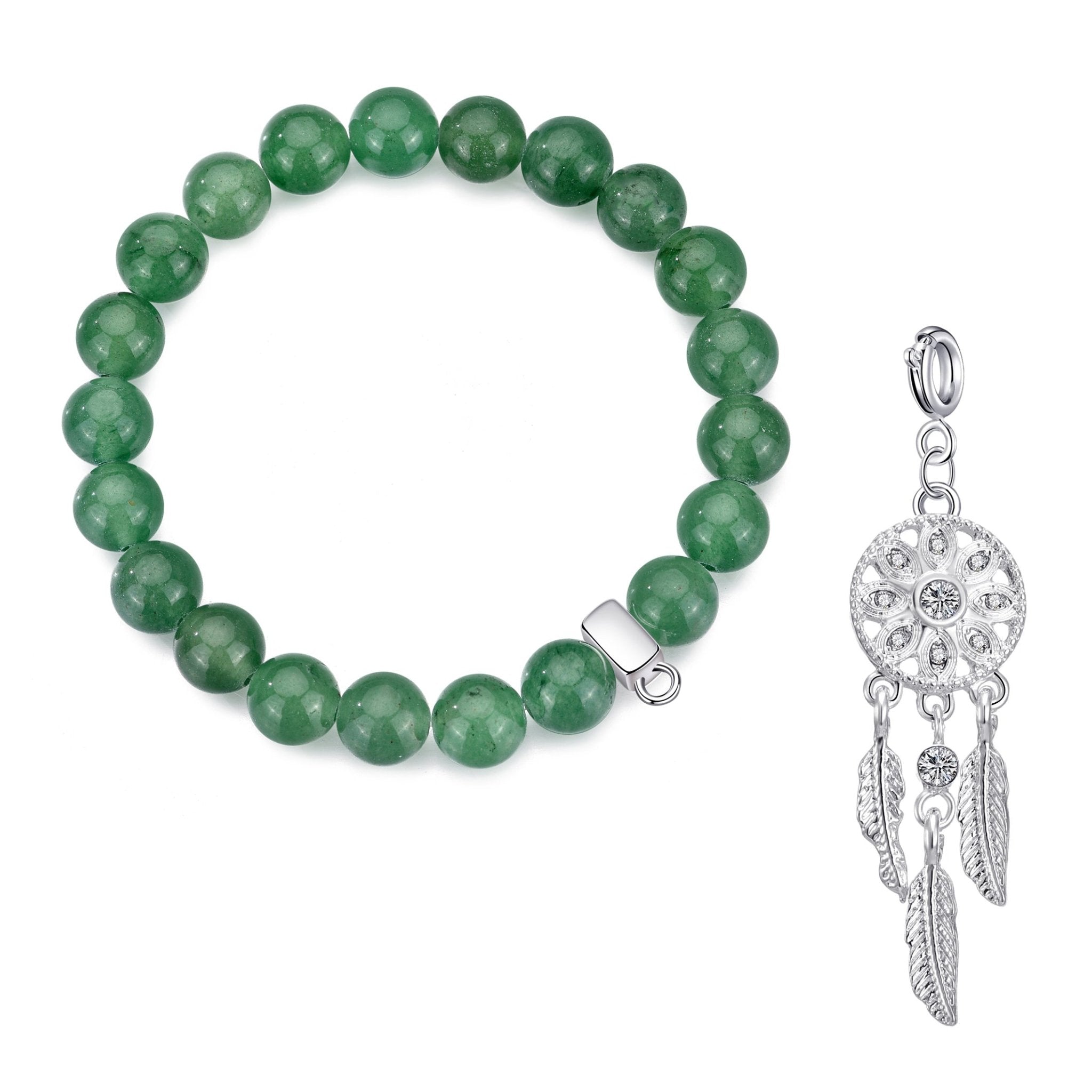 Green Aventurine Gemstone Stretch Bracelet with Charm Created with Zircondia® Crystals