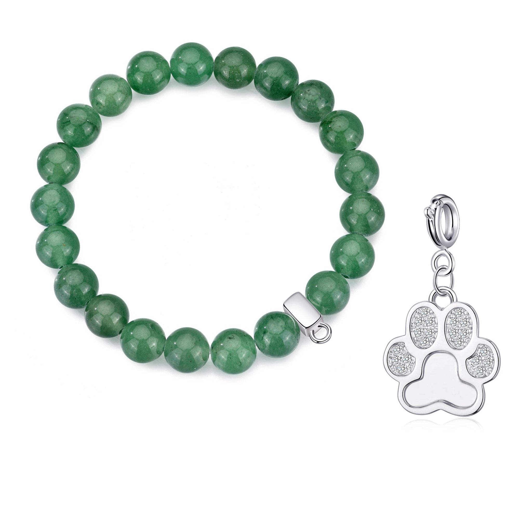 Green Aventurine Gemstone Stretch Bracelet with Charm Created with Zircondia® Crystals