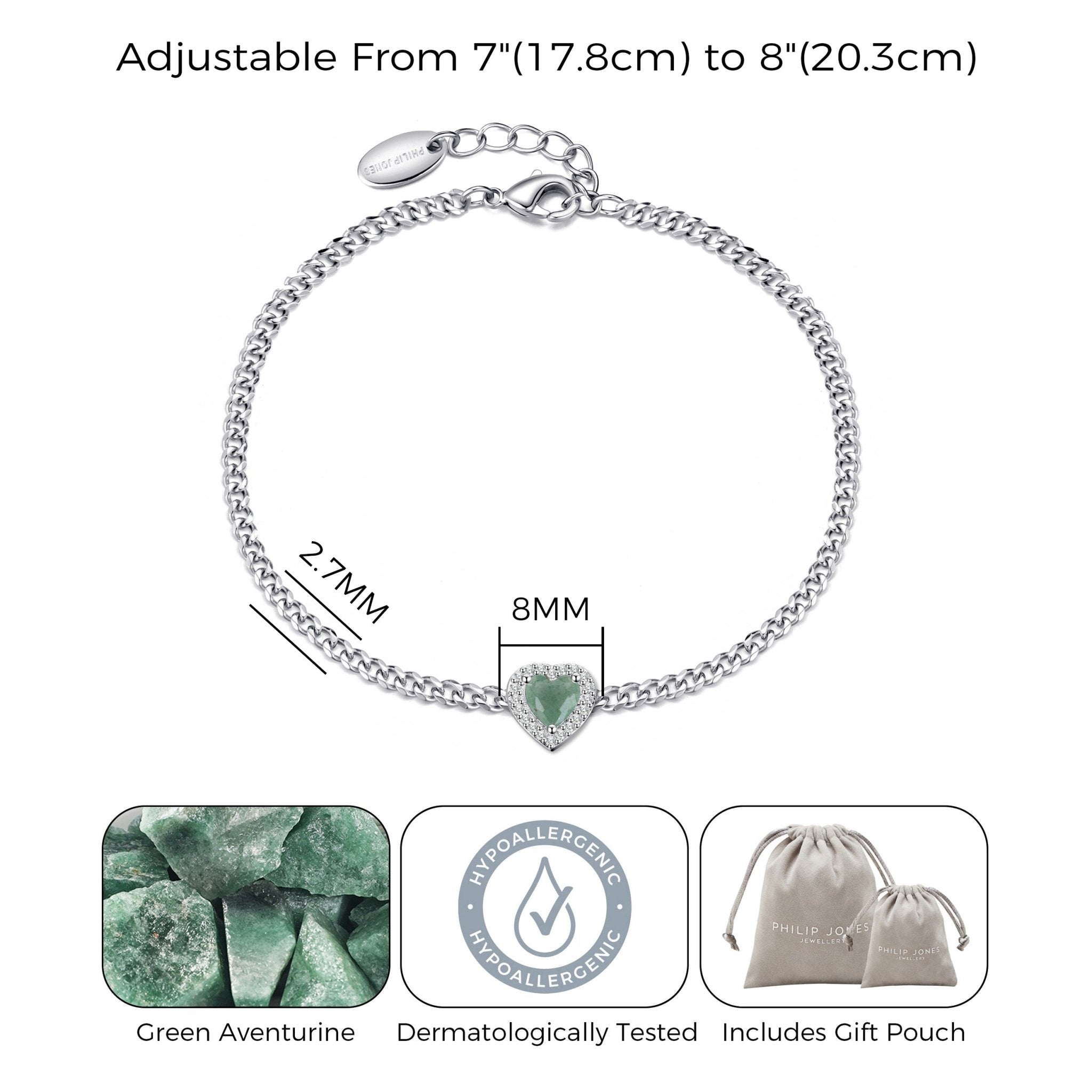 Green Aventurine Heart Gemstone Bracelet with Quote Card Created with Zircondia® Crystals