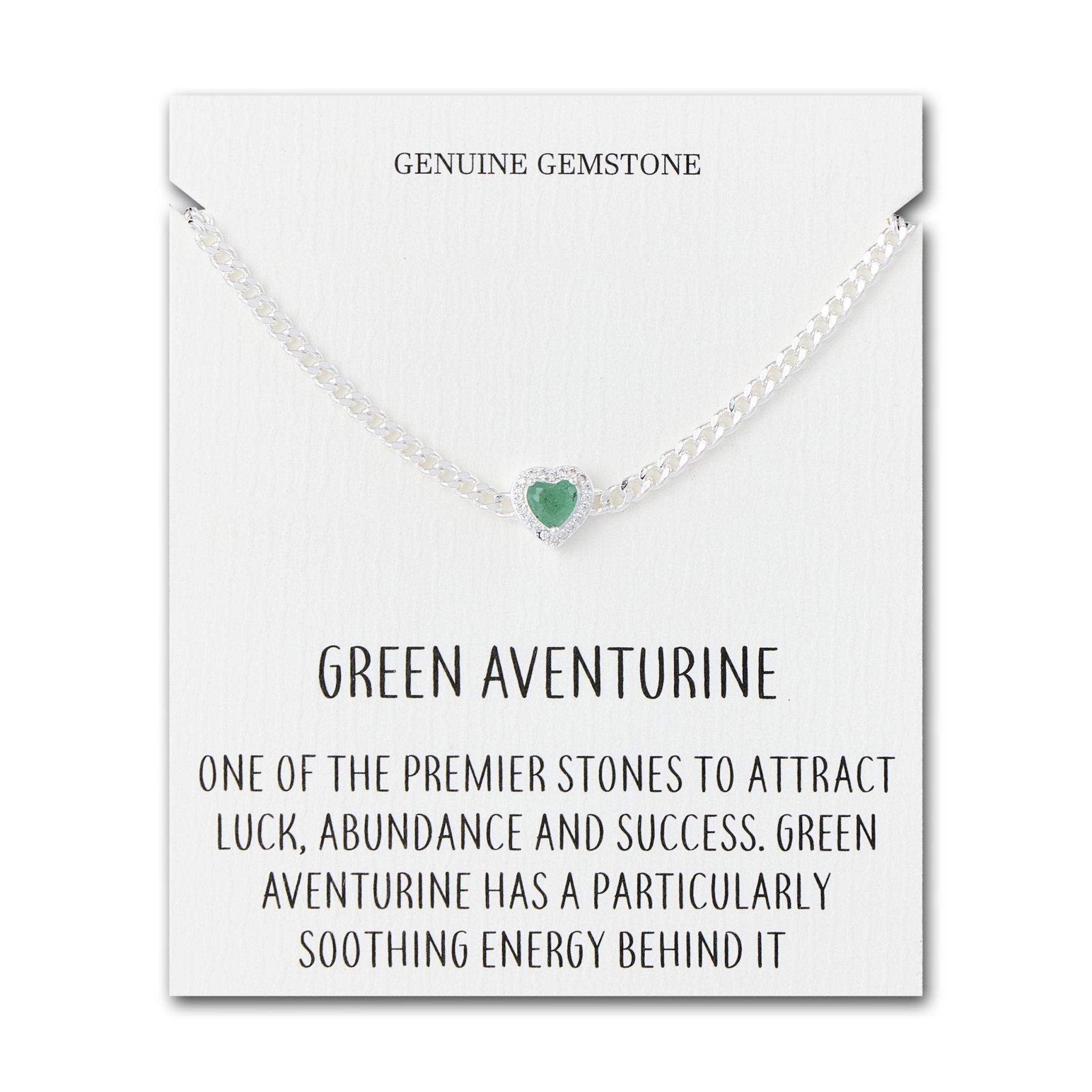 Green Aventurine Heart Gemstone Bracelet with Quote Card Created with Zircondia® Crystals