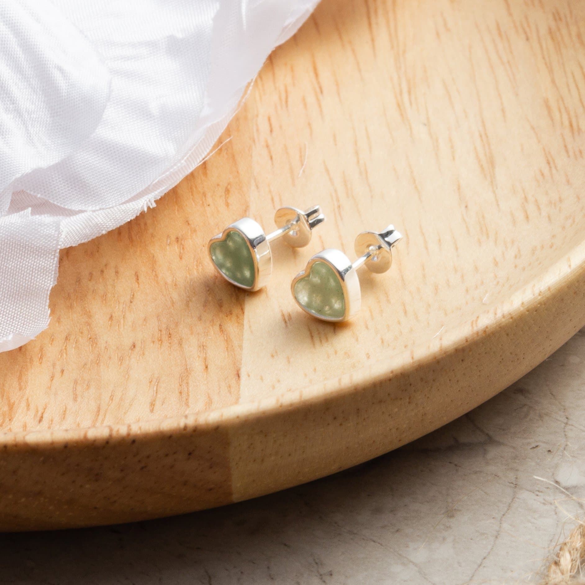 Green Aventurine Heart Stud Earrings
