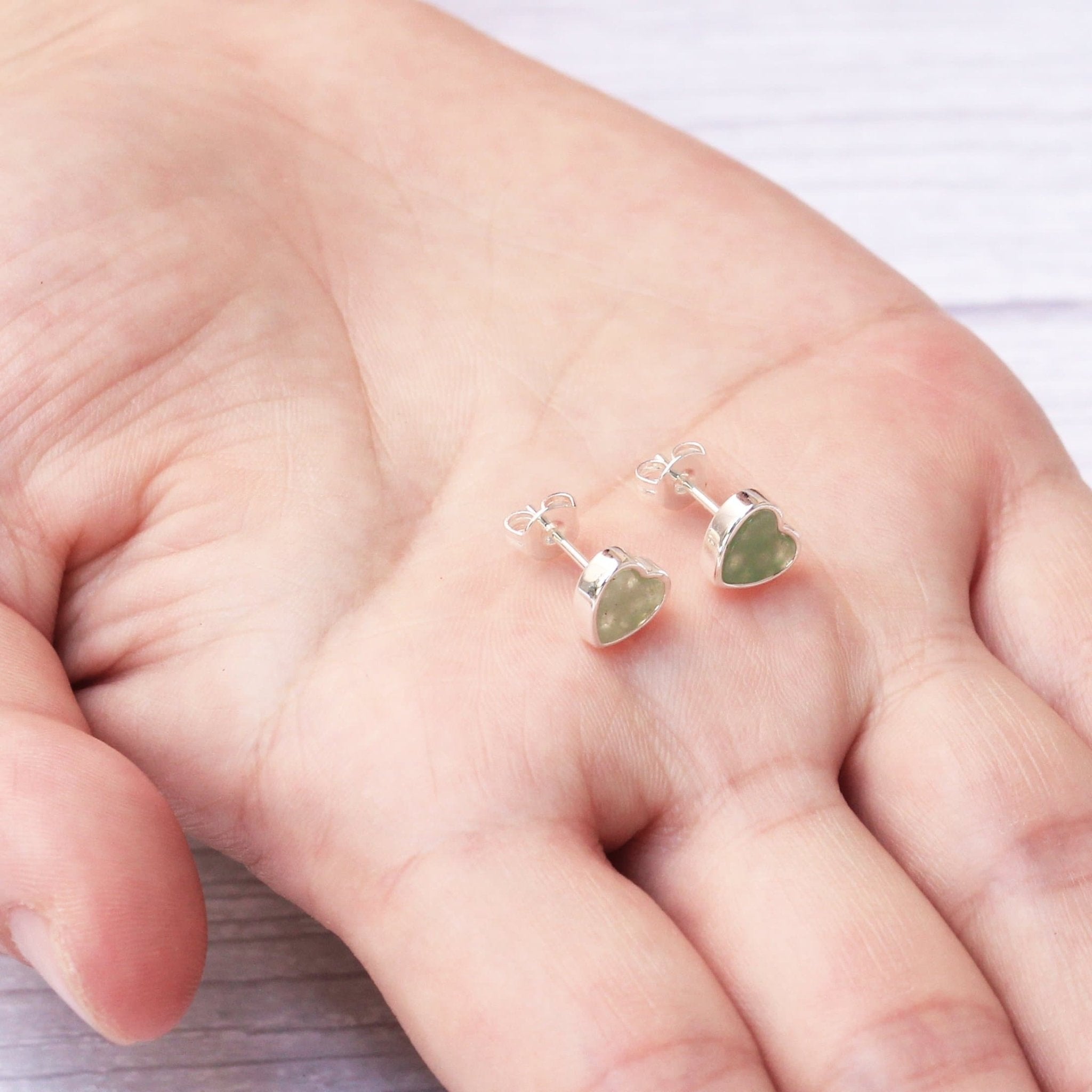Green Aventurine Heart Stud Earrings